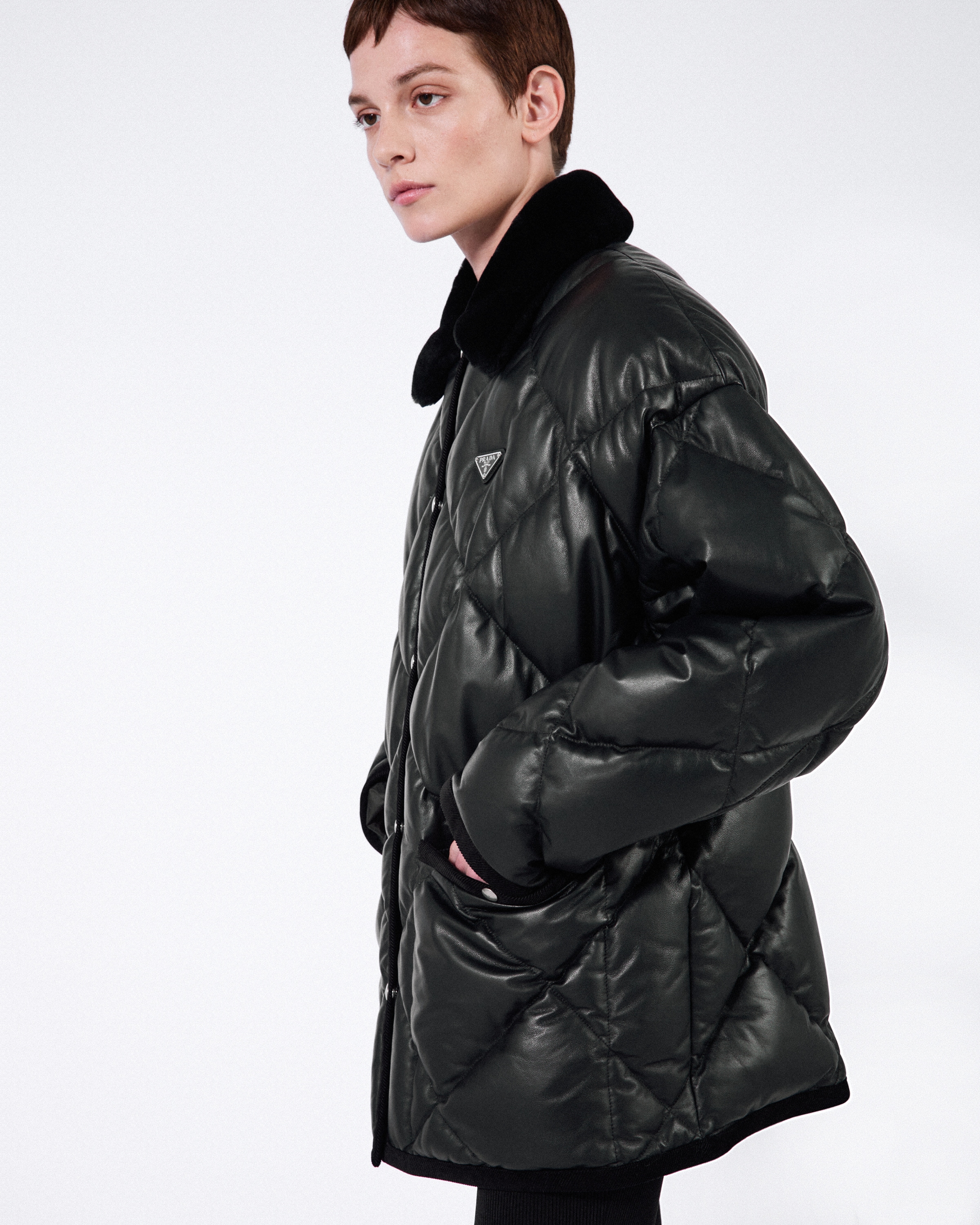 Prada Women Quilted Nappa Leather Caban In Black