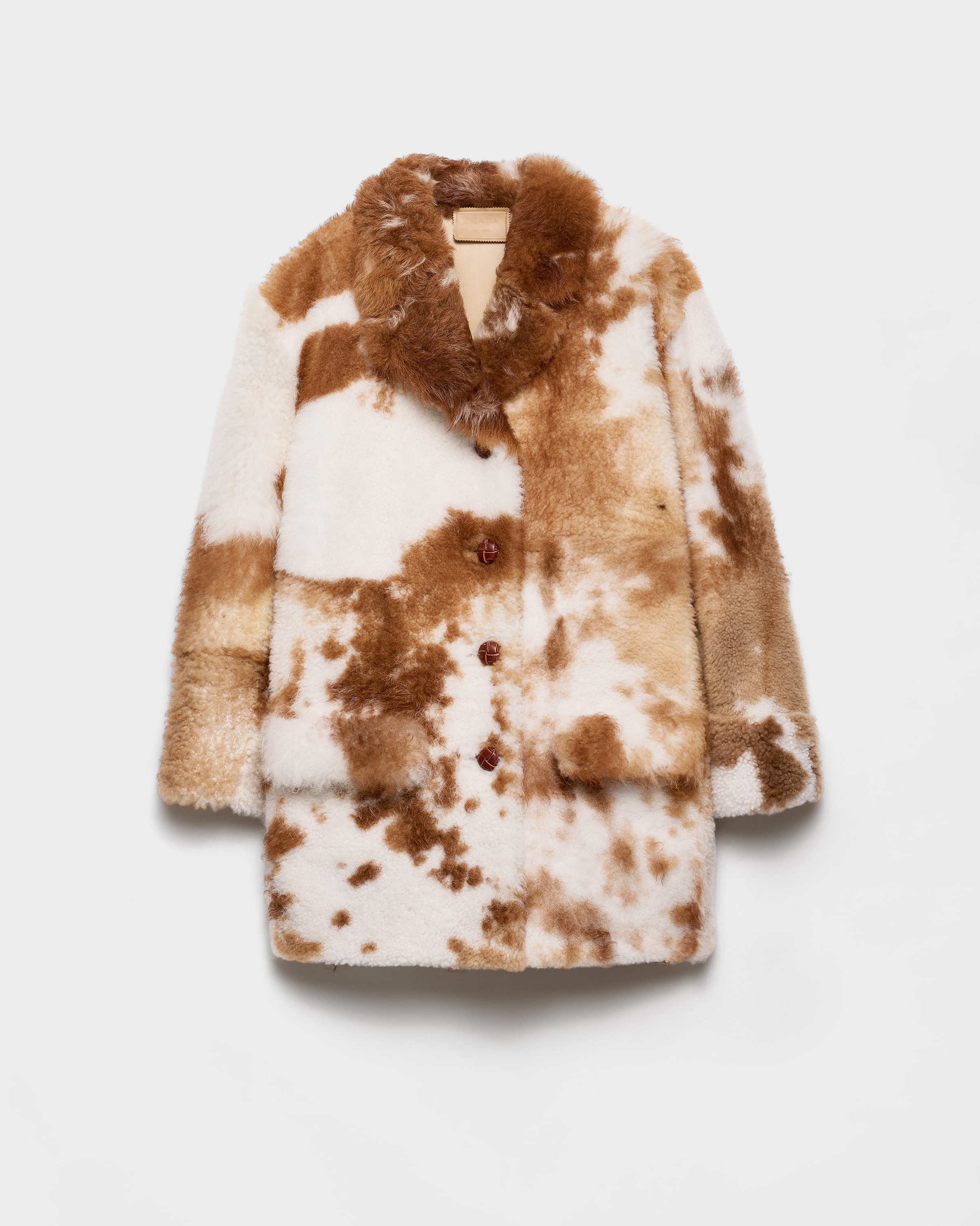 Prada Abrigo De Borreguillo, Mujer, Blanco/marrón Oscuro, Talla 36