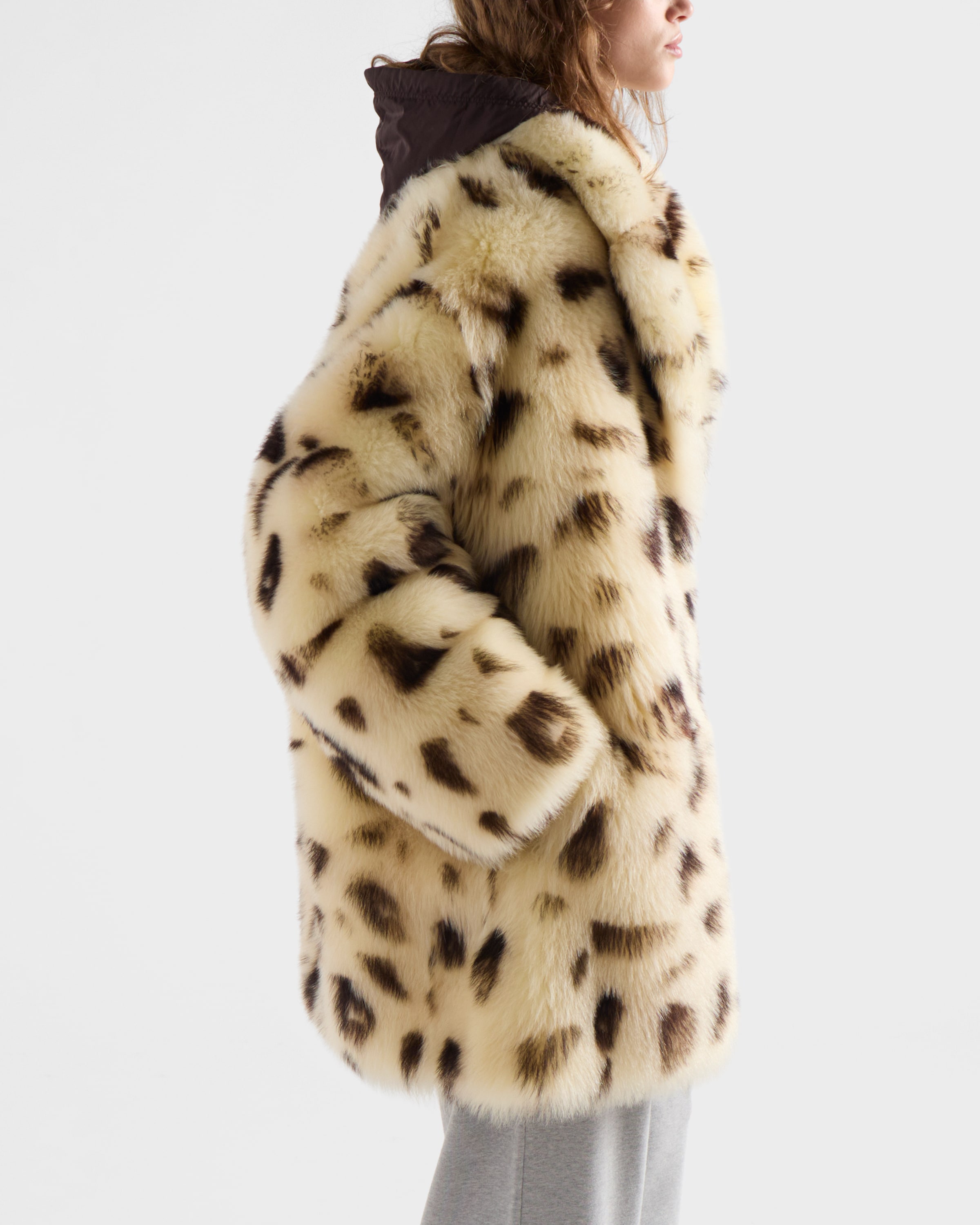 Prada Shearling Coat In Neutral