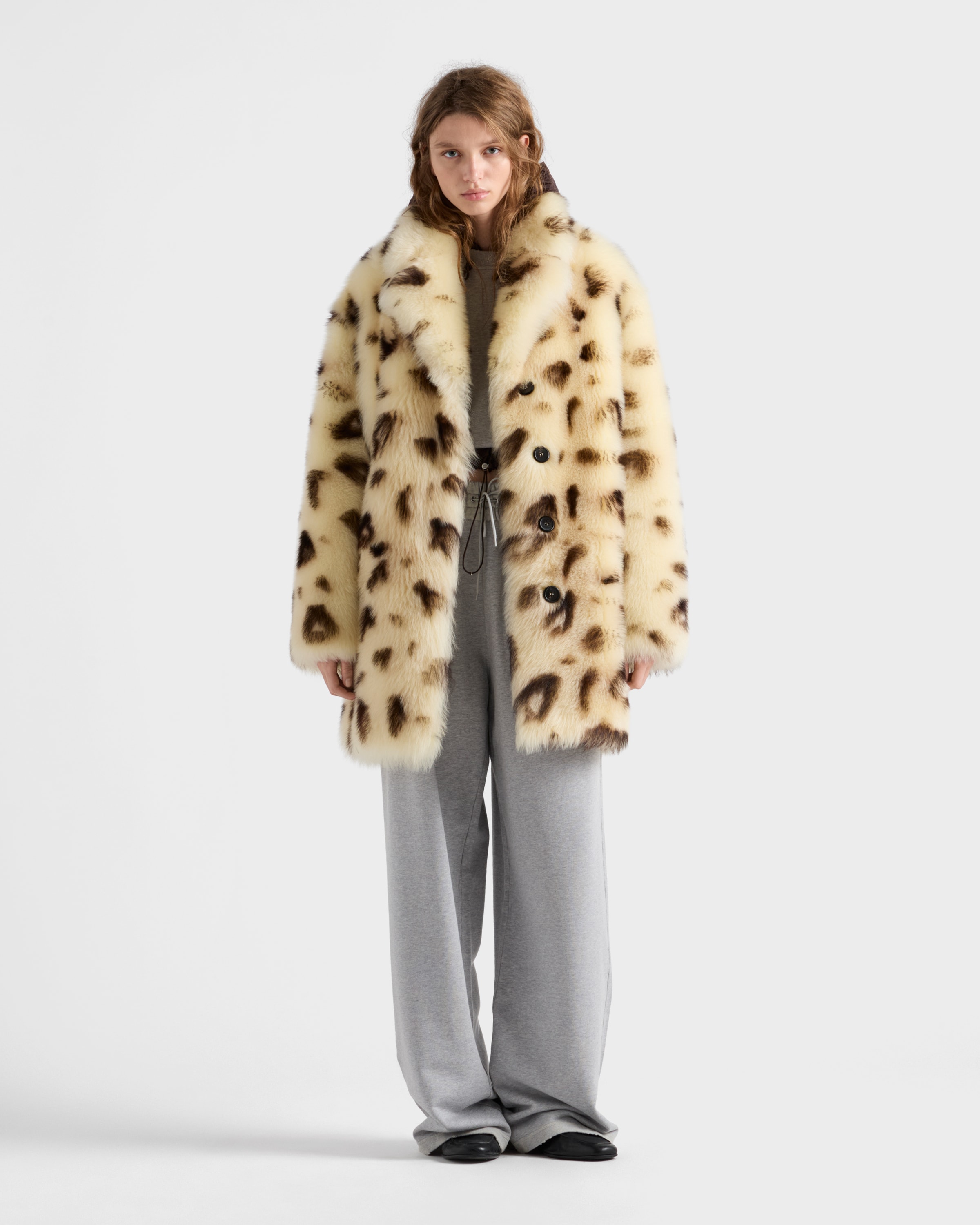 Prada Shearling Coat In Neutral