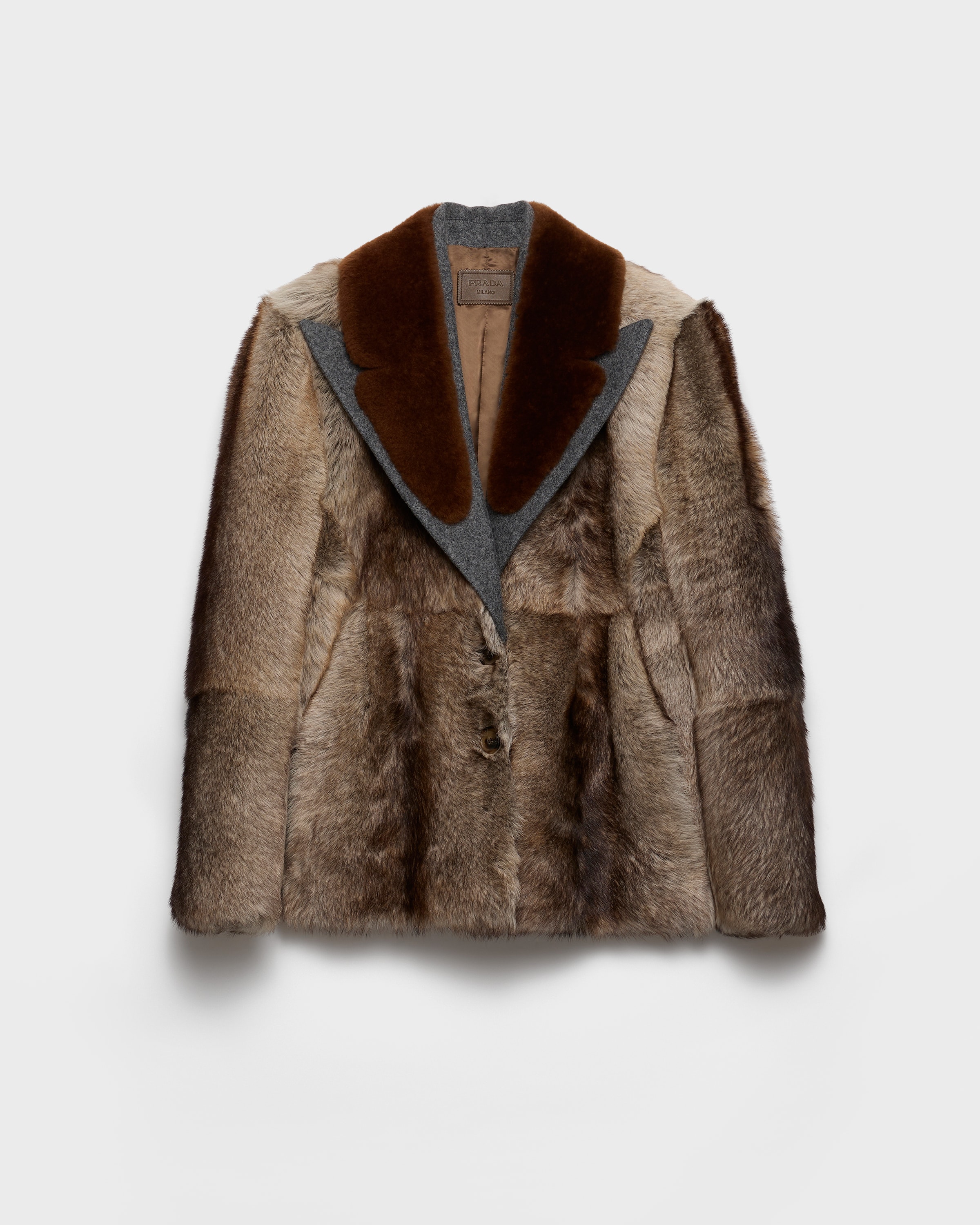 Prada Shearling And Cloth Coat, Woman, Clay Grey, Size 44