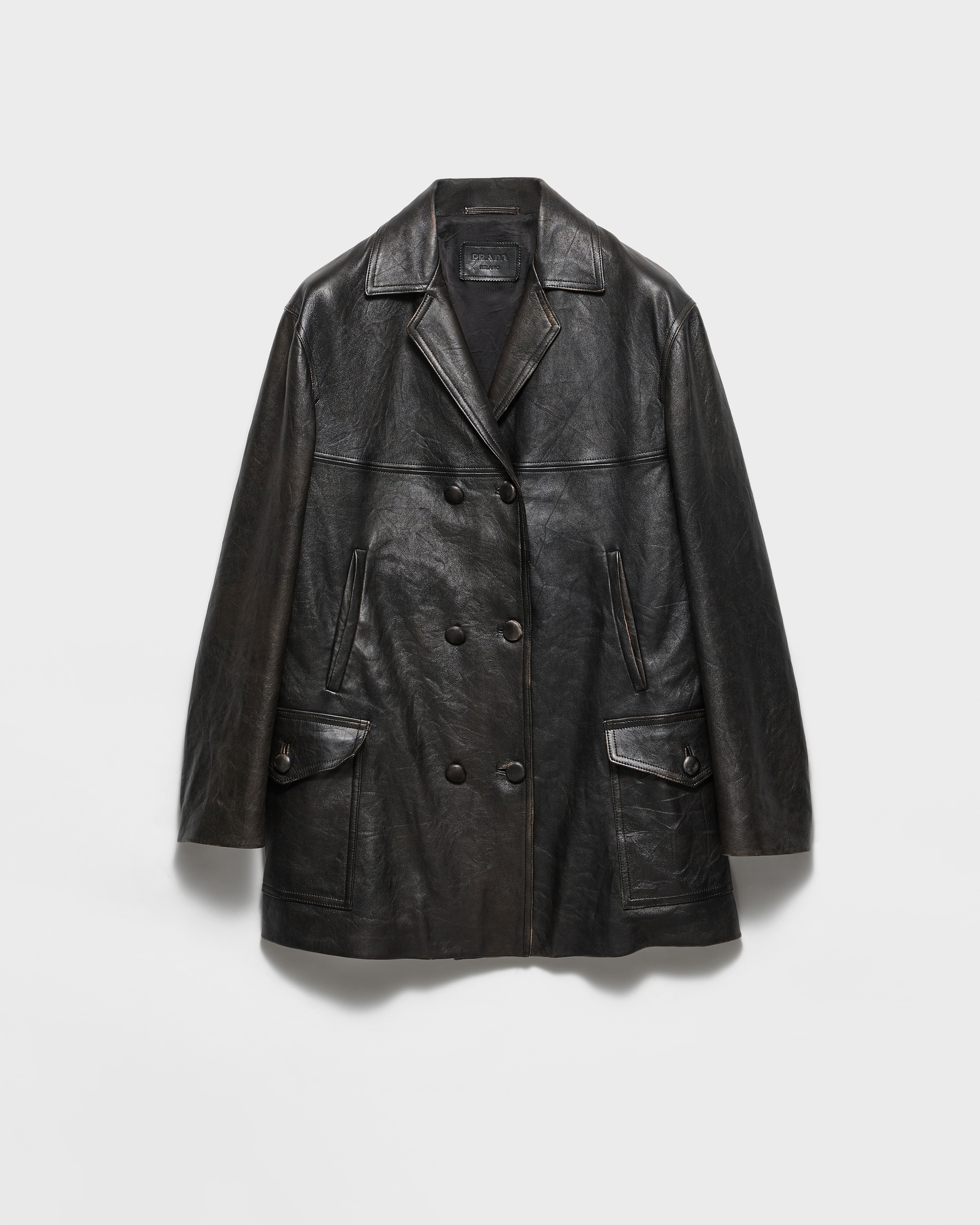 ブラック ダブルブレスト ナッパレザー カバンジャケット | PRADA