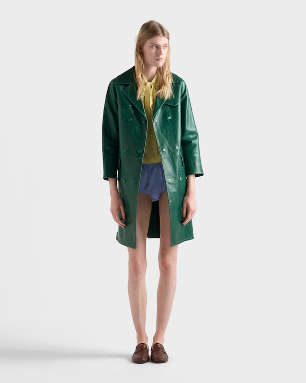 معطف جلد بصفيّ أزرار - أخضر زمردي معطف جلد بصفيّ أزرار - أخضر زمردي