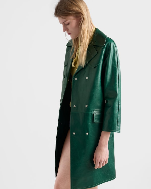 معطف جلد بصفيّ أزرار - أخضر زمردي معطف جلد بصفيّ أزرار - أخضر زمردي