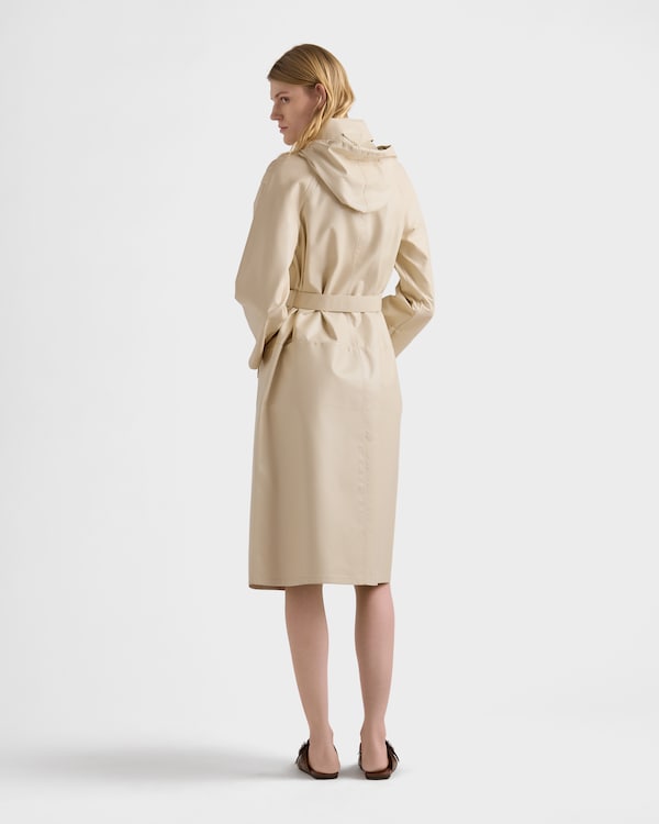 Hooded nappa leather and fabric coat - Ivory Hooded nappa leather and fabric coat - Ivory