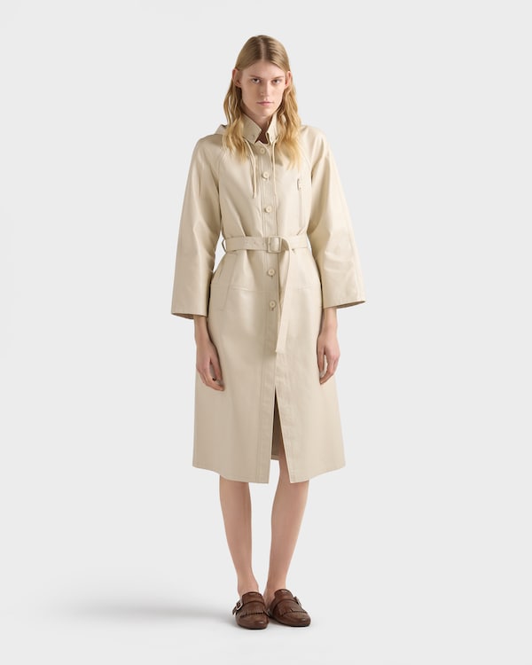 Hooded nappa leather and fabric coat - Ivory Hooded nappa leather and fabric coat - Ivory