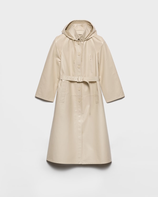 Hooded nappa leather and fabric coat - Ivory Hooded nappa leather and fabric coat - Ivory