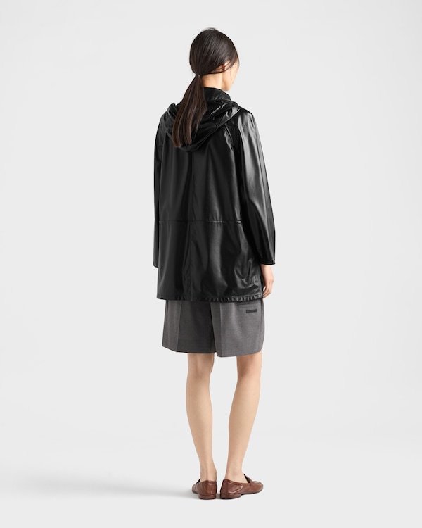 Hooded nappa leather and fabric caban jacket - Black Hooded nappa leather and fabric caban jacket - Black