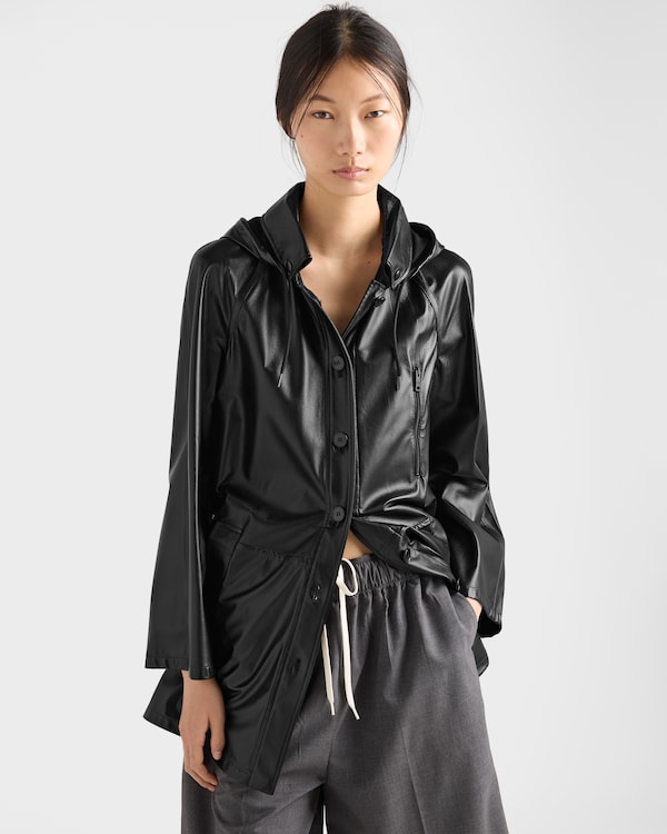 Hooded nappa leather and fabric caban jacket - Black Hooded nappa leather and fabric caban jacket - Black