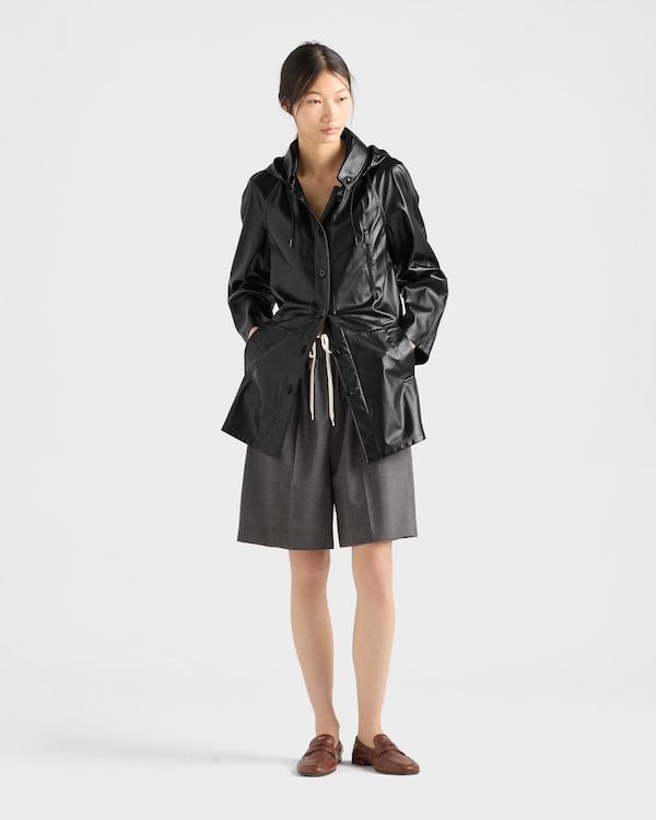 Hooded nappa leather and fabric caban jacket - Black Hooded nappa leather and fabric caban jacket - Black