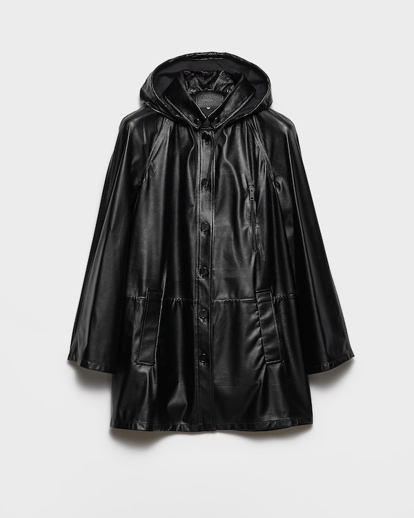 Hooded nappa leather and fabric caban jacket - Black Hooded nappa leather and fabric caban jacket - Black