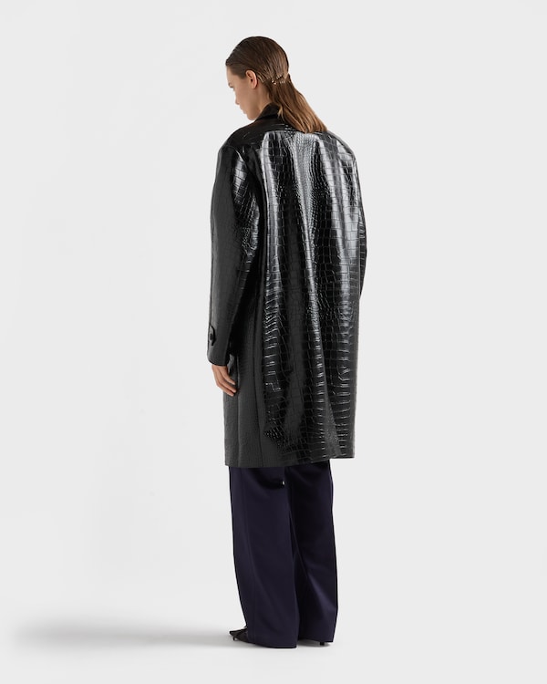 Croco-print leather coat - Black Croco-print leather coat - Black