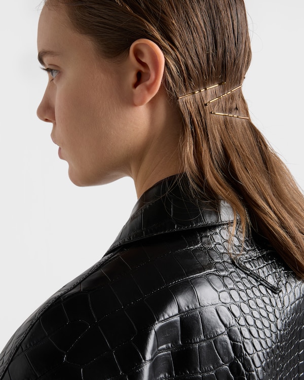 Croco-print leather coat - Black Croco-print leather coat - Black