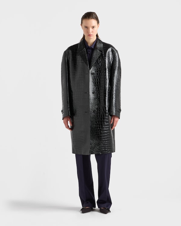 Croco-print leather coat - Black Croco-print leather coat - Black