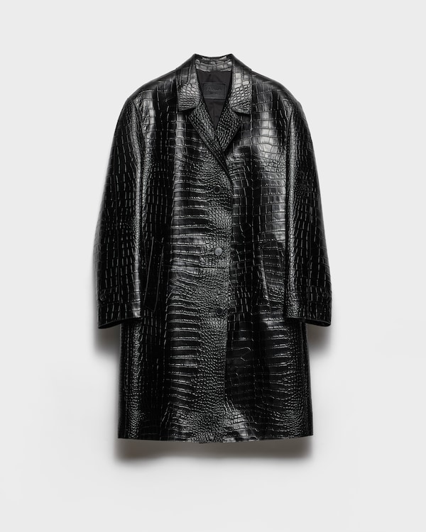 Croco-print leather coat - Black Croco-print leather coat - Black