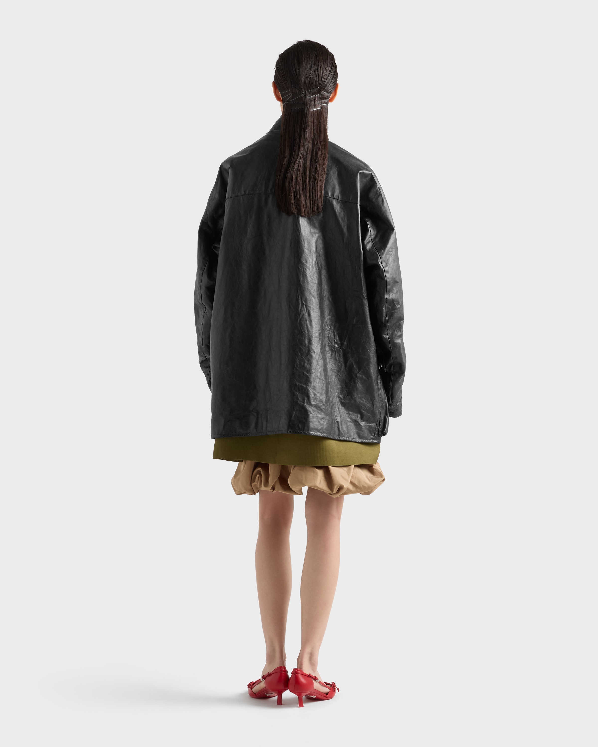 Black Antiqued Leather Caban Jacket | PRADA