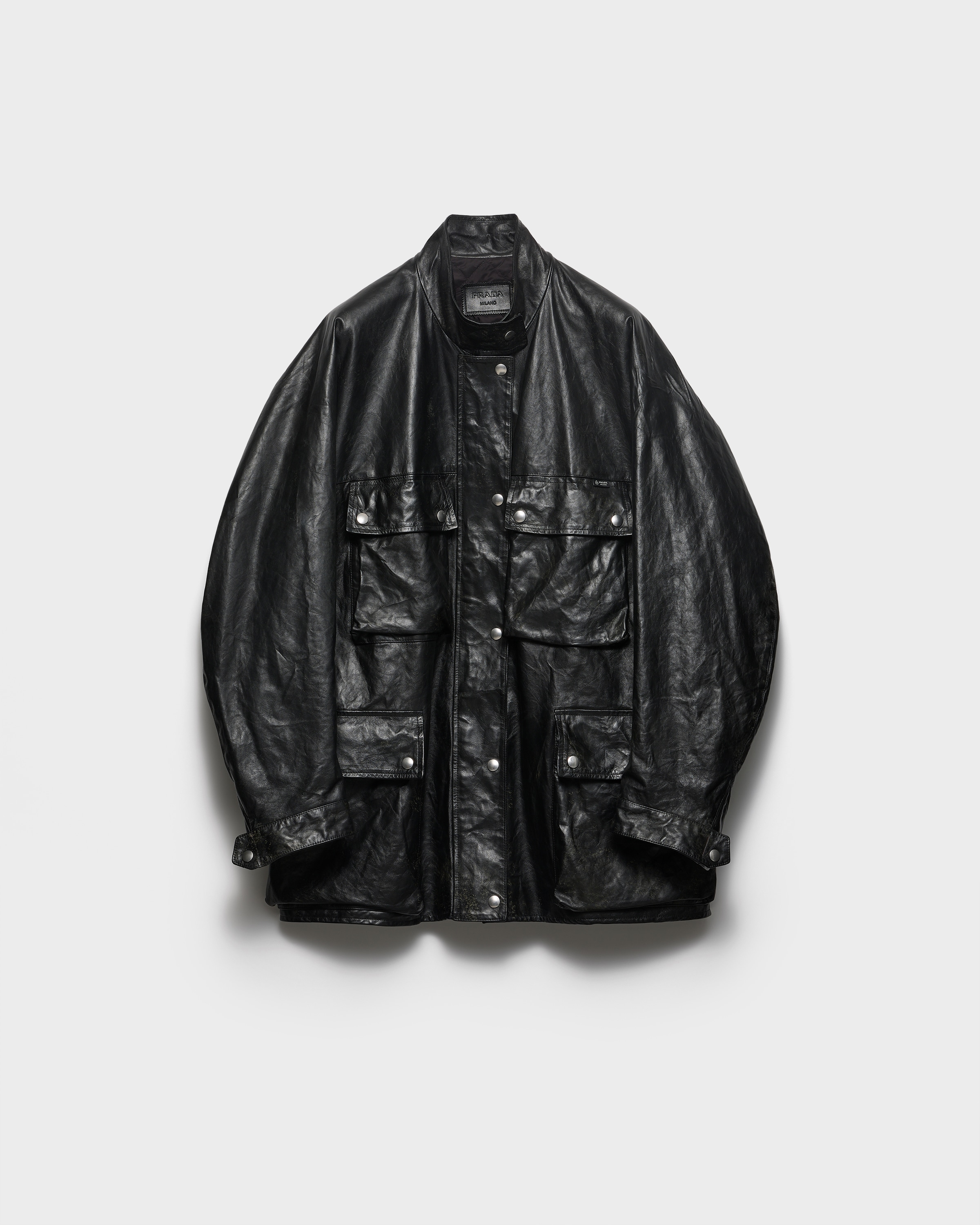 Antiqued leather caban jacket