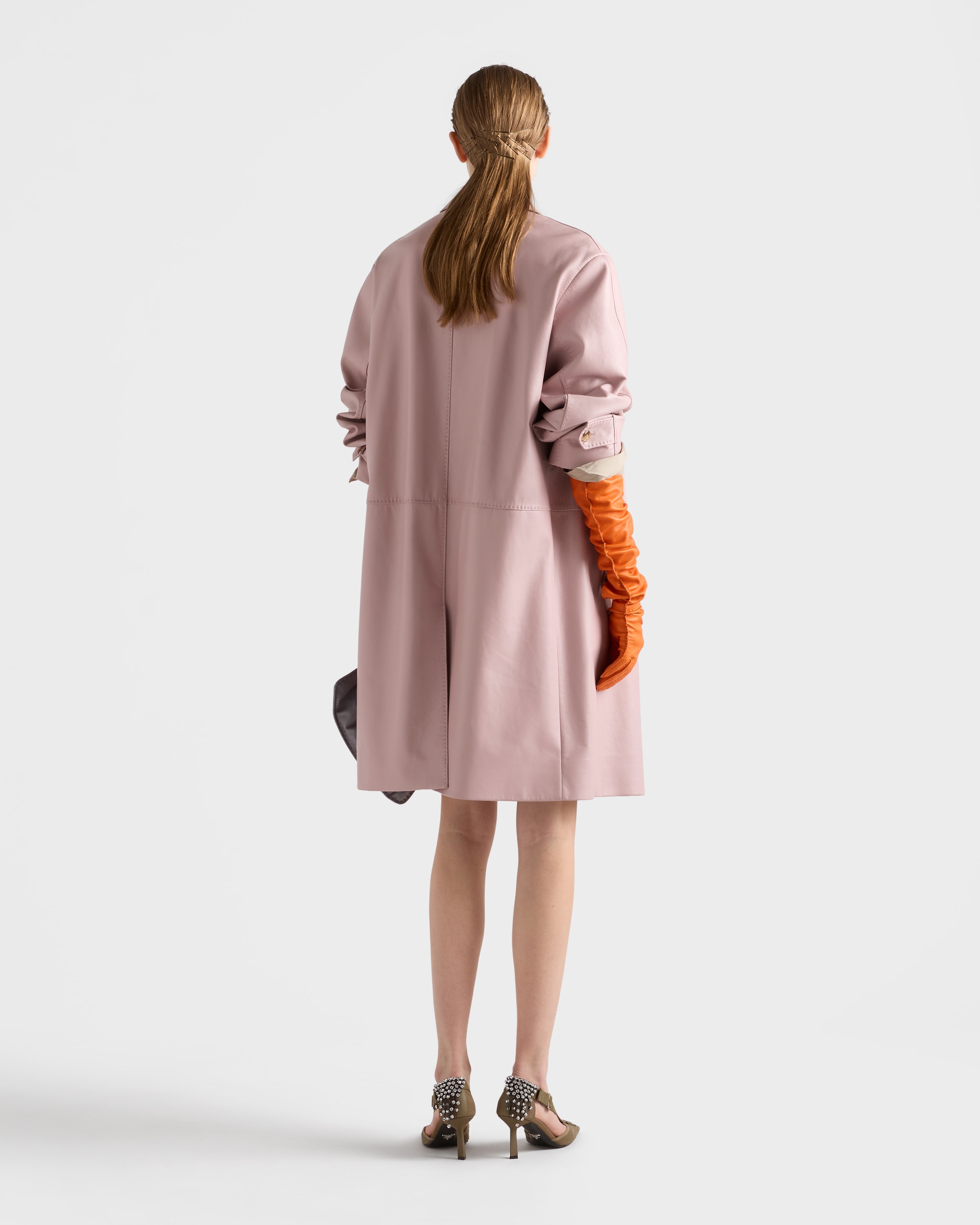 Alabaster Pink Nappa leather coat | PRADA - Canada