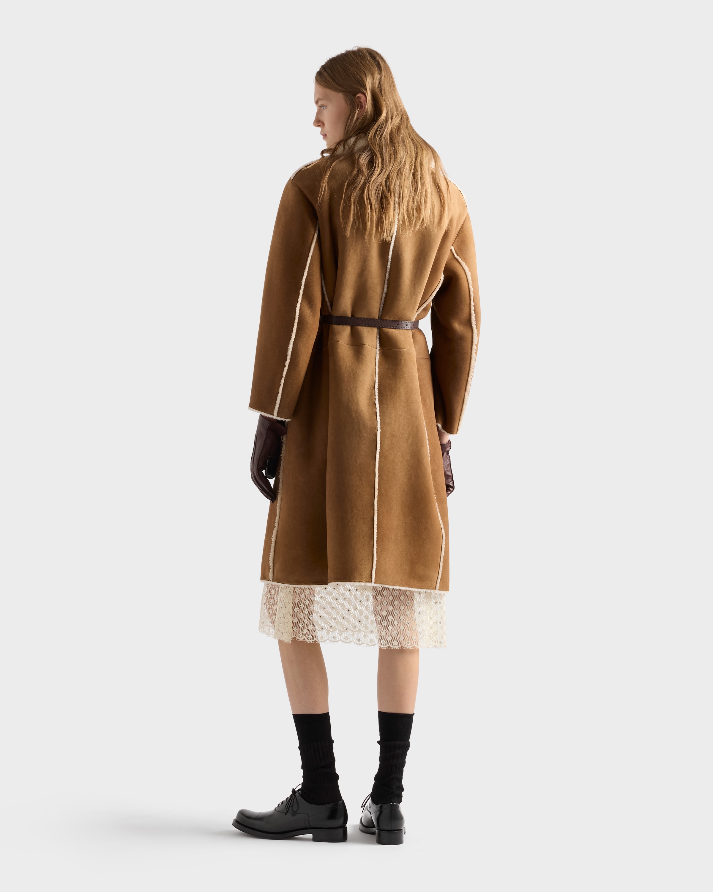 Camel/natural Shearling Coat | PRADA