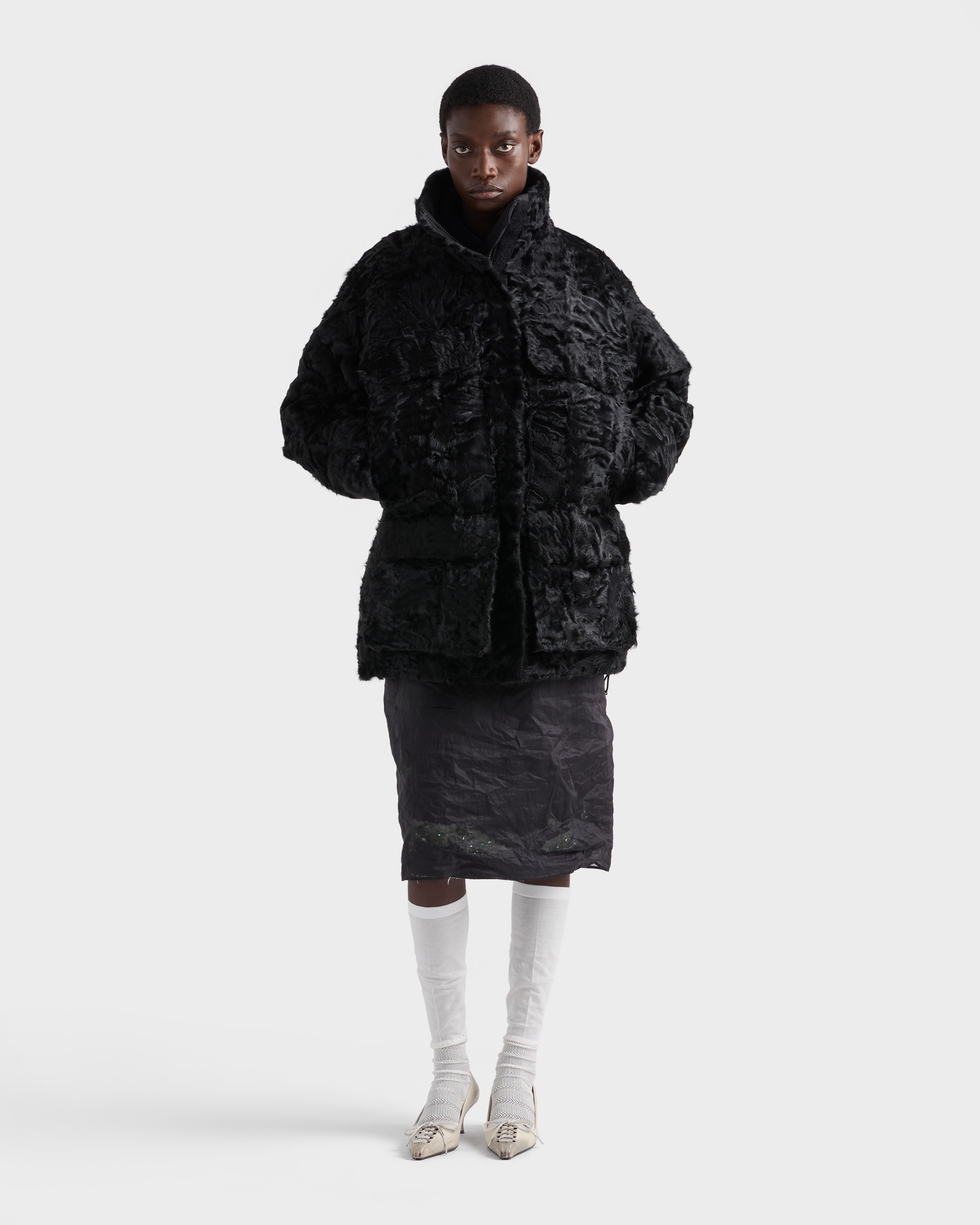 Black Shearling Caban Jacket | PRADA - United States