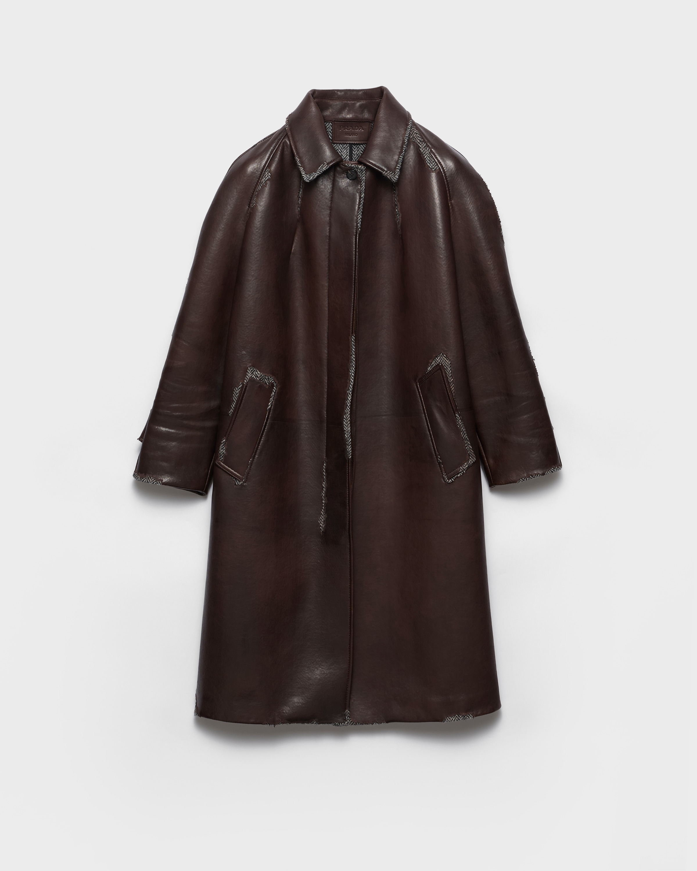 Sienna Bonded Nappa Leather And Chevron Shetland Wool Coat | PRADA