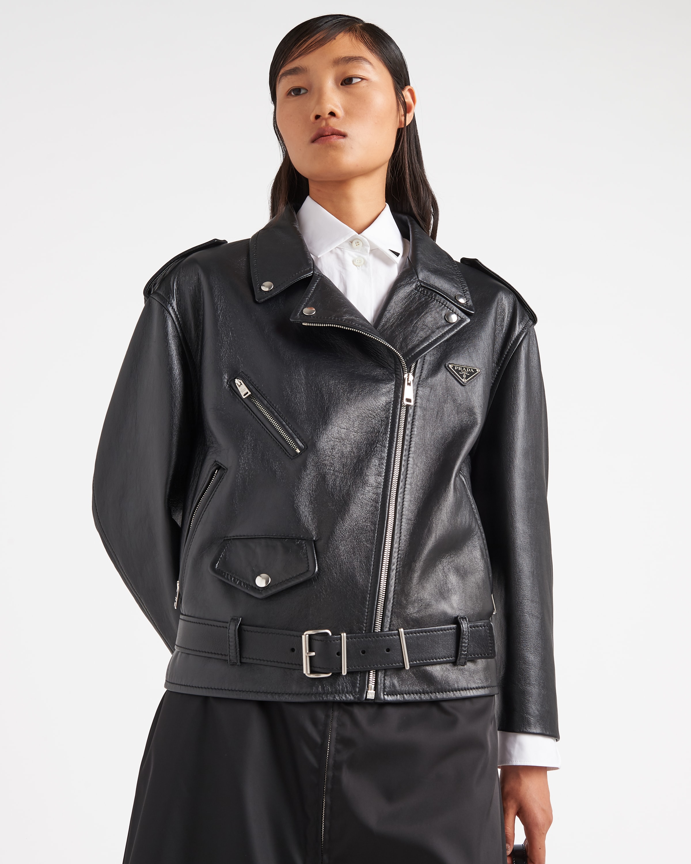 Prada leather biker cheap jacket