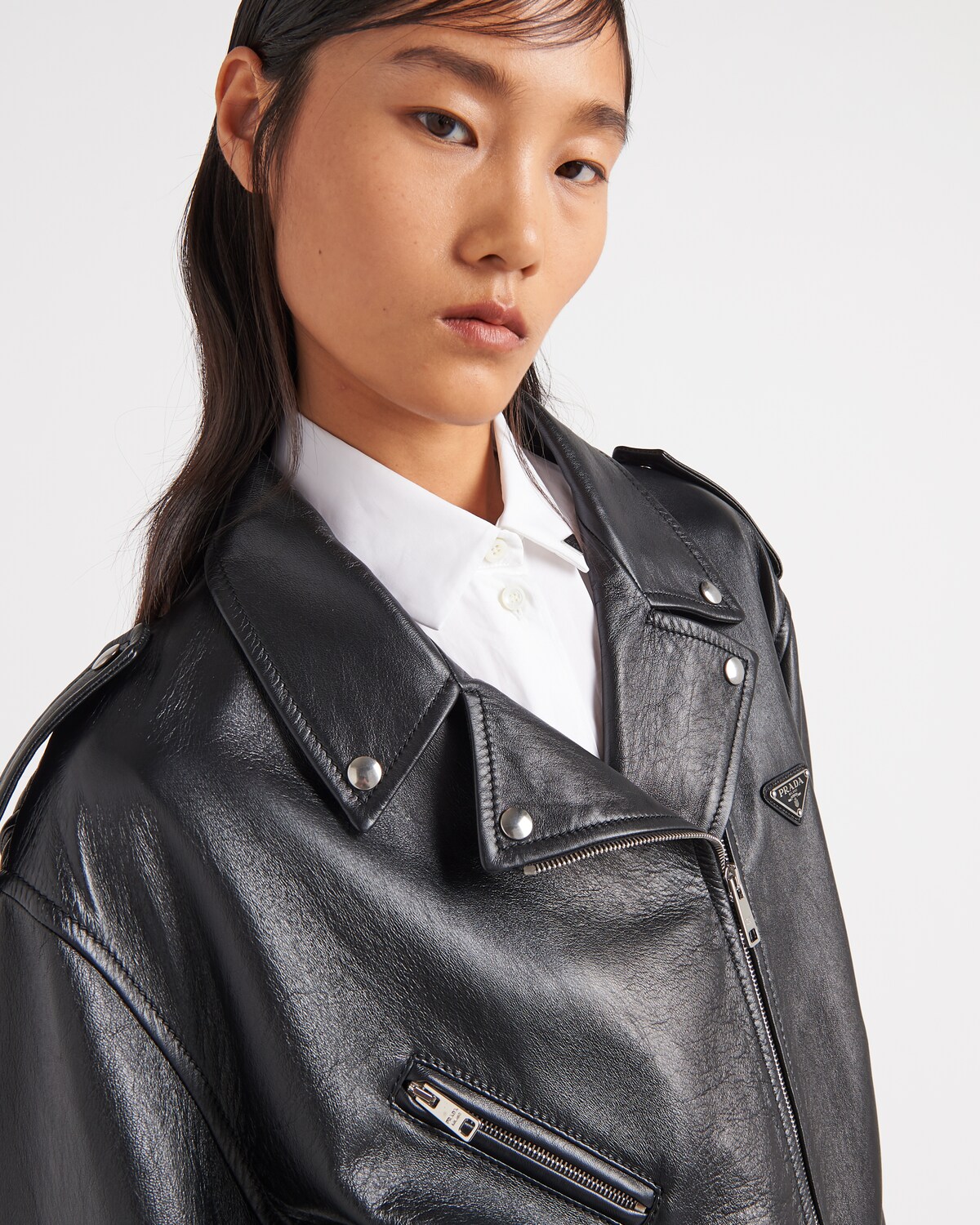 Black Nappa Leather Biker Jacket PRADA