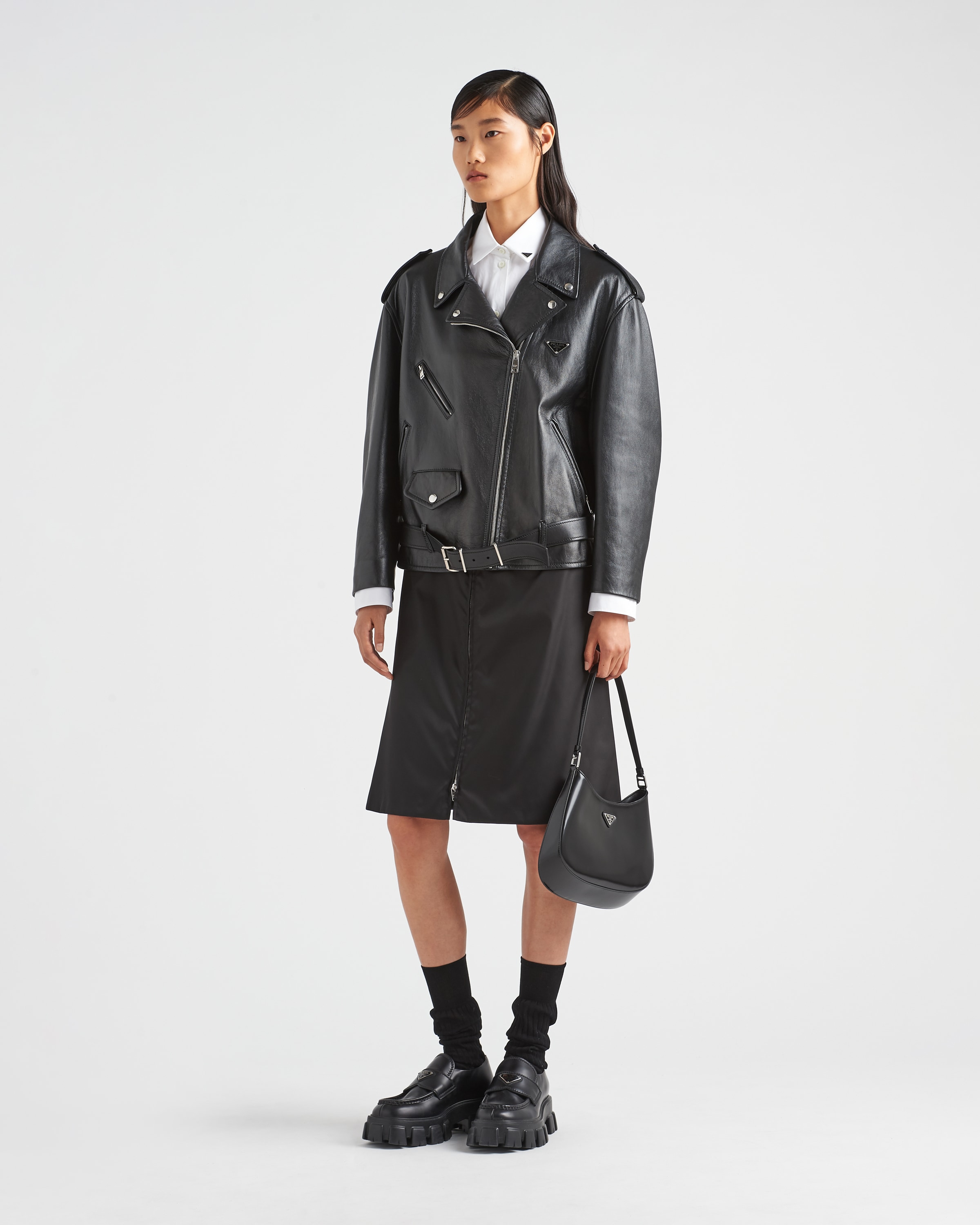 Prada leather biker jacket new arrivals
