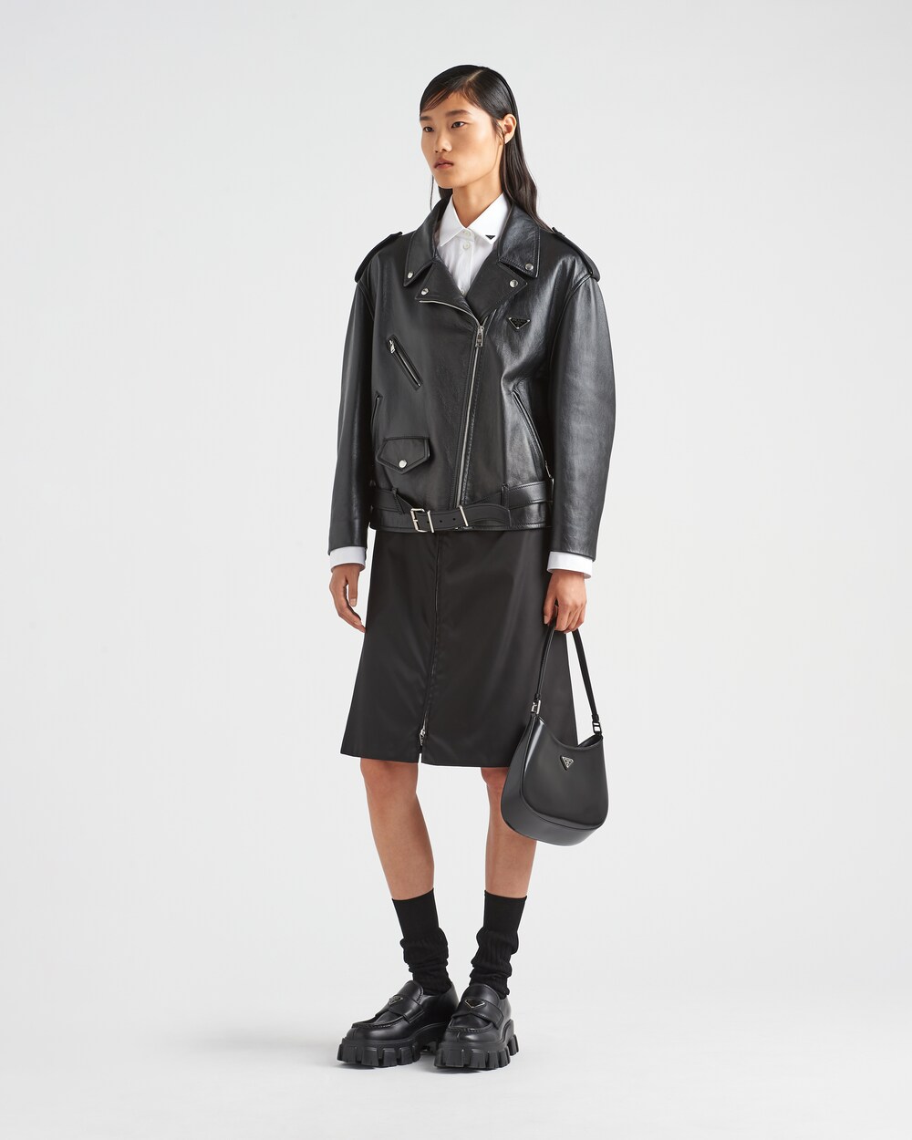 Black Nappa leather biker jacket | Prada