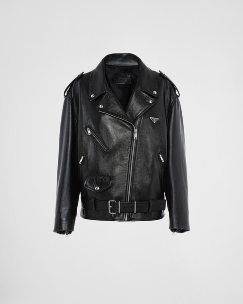 Black Nappa leather biker jacket | Prada