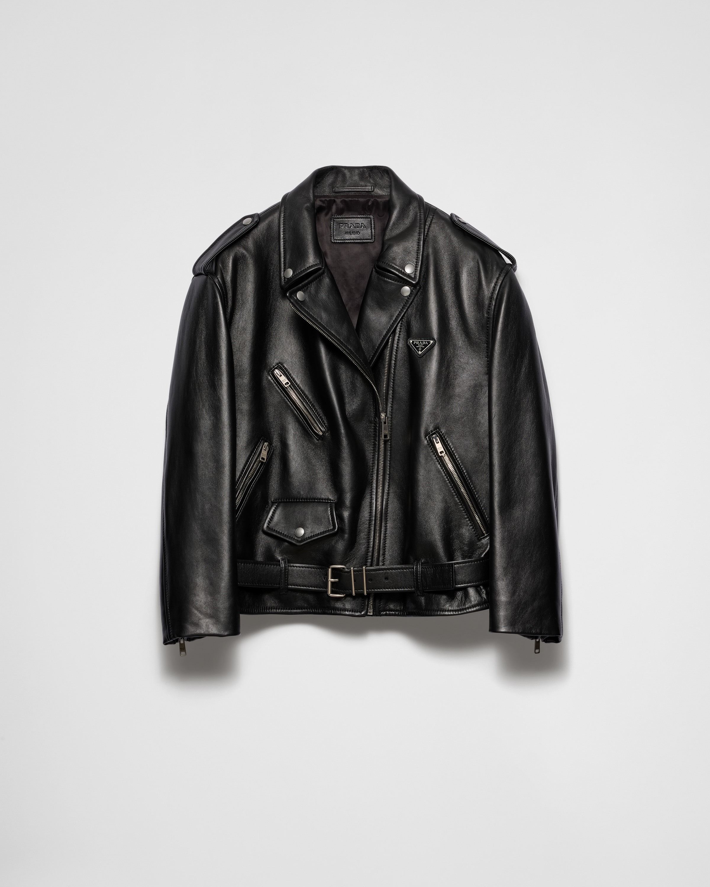 Prada Nappa Leather Biker Jacket In Black