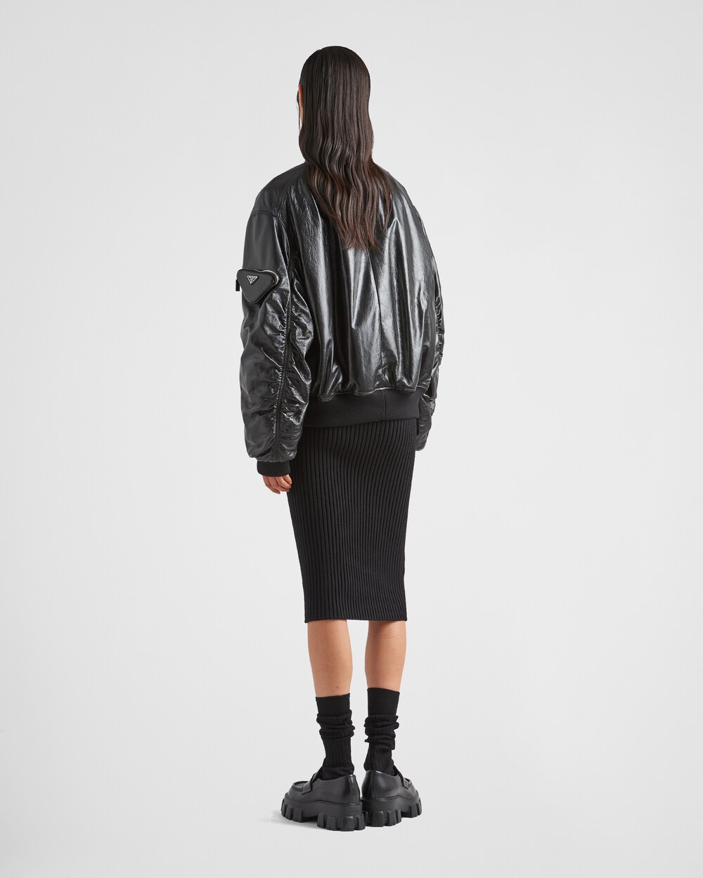 Black Oversized nappa leather bomber 