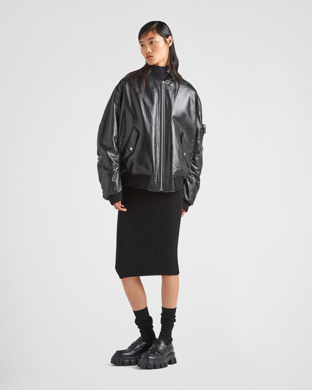 Black Oversized nappa leather bomber 