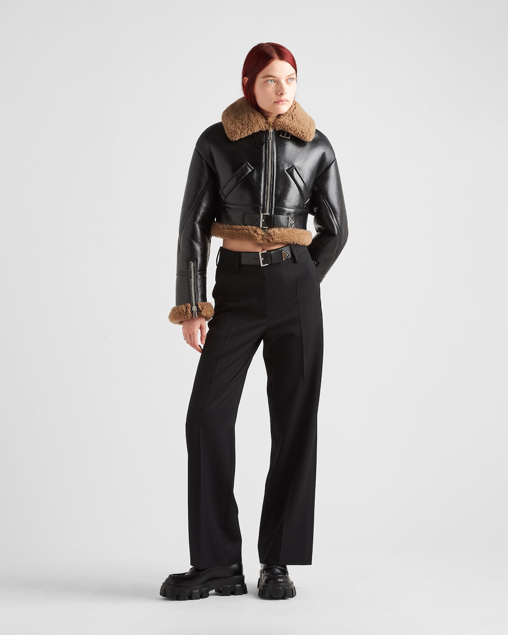 Black/maple Brown Shearling jacket | Prada