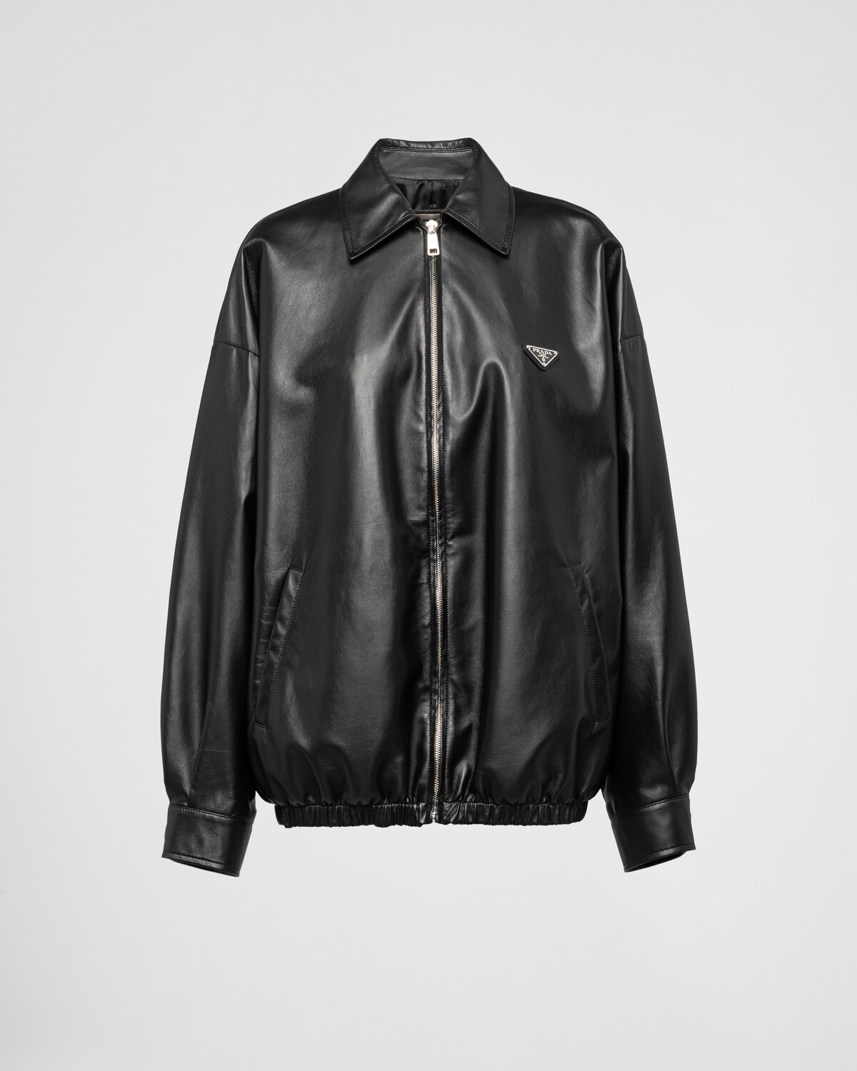 Black Oversized Leather Jacket PRADA