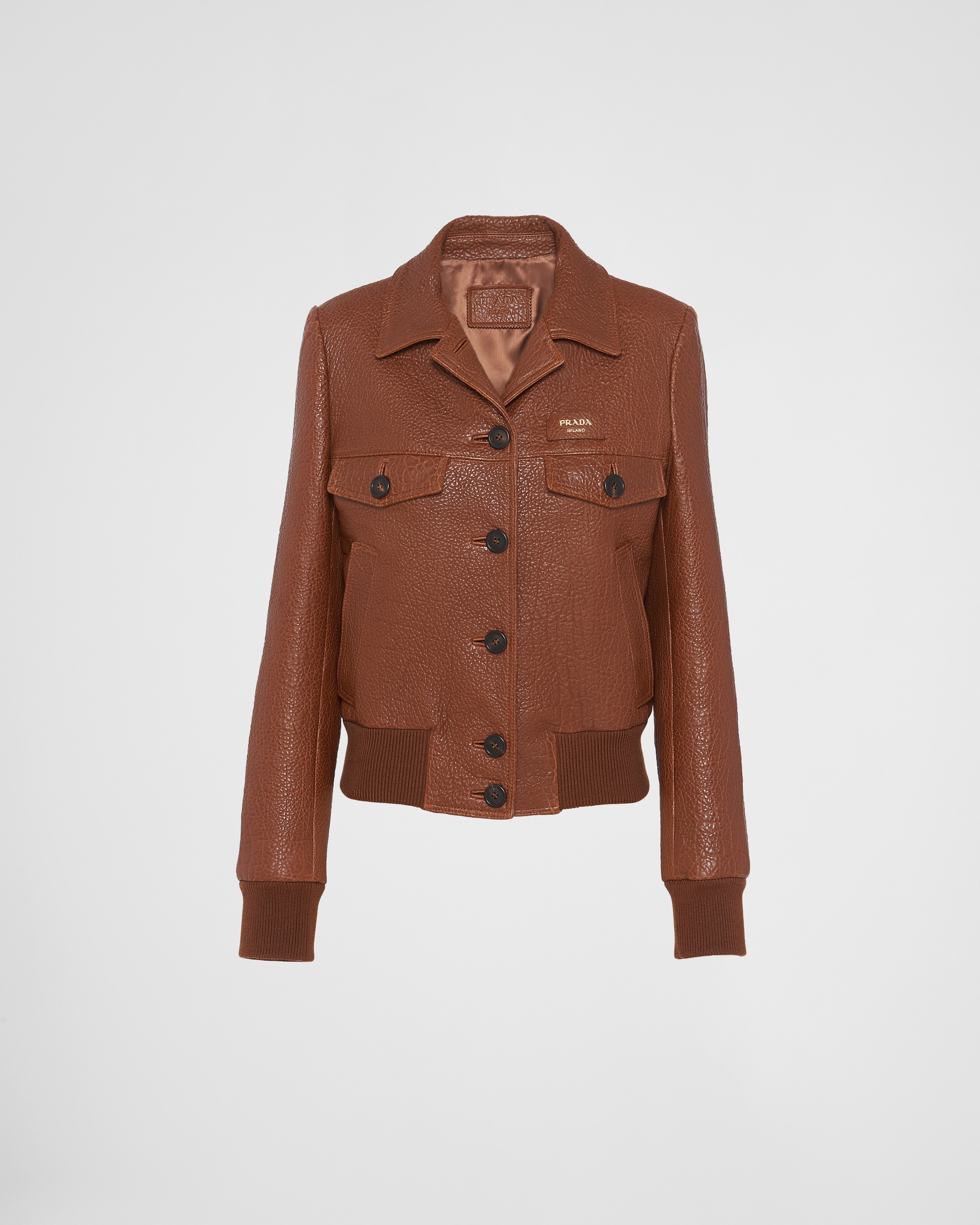 Prada Crocodile-embossed Leather Jacket In Cocoa Brown