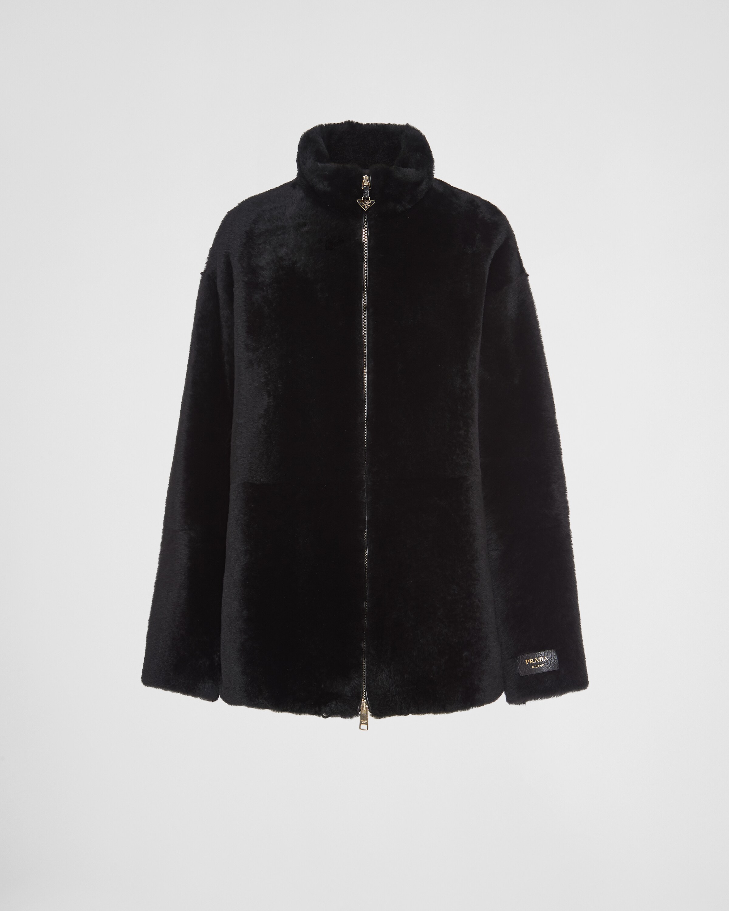 Prada Shearling Fur Jacket In Black