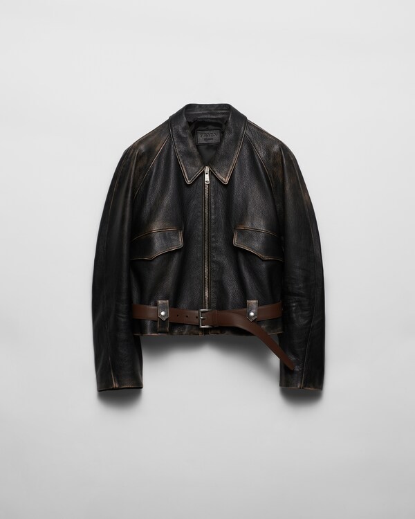 PRADA 25ST LEATHER JACKET WITH DENIM PATCHWORK 321