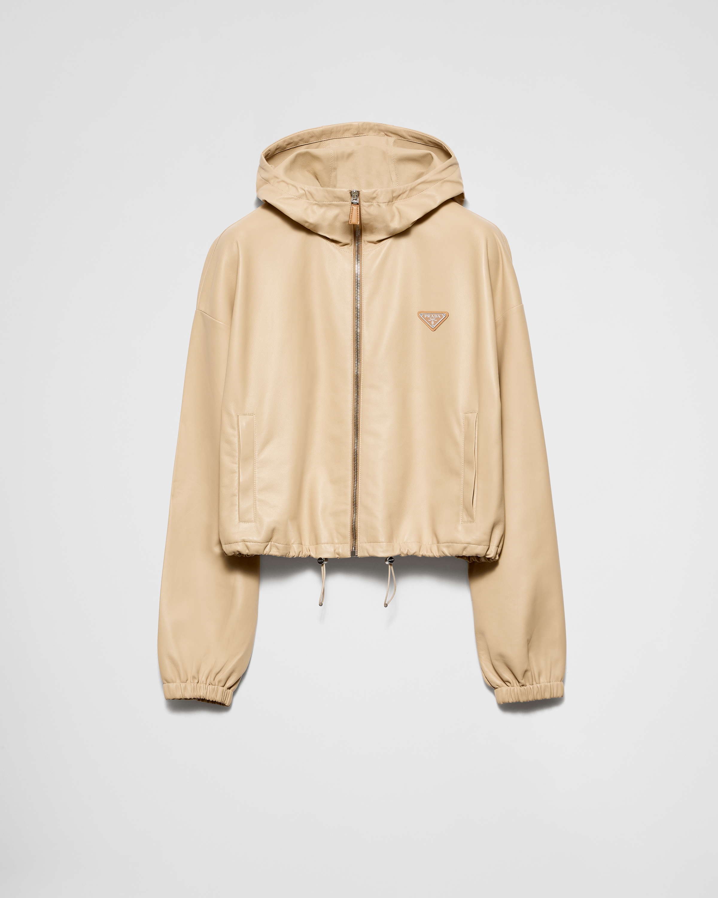 Prada Nappa Leather Jacket In Sand Beige