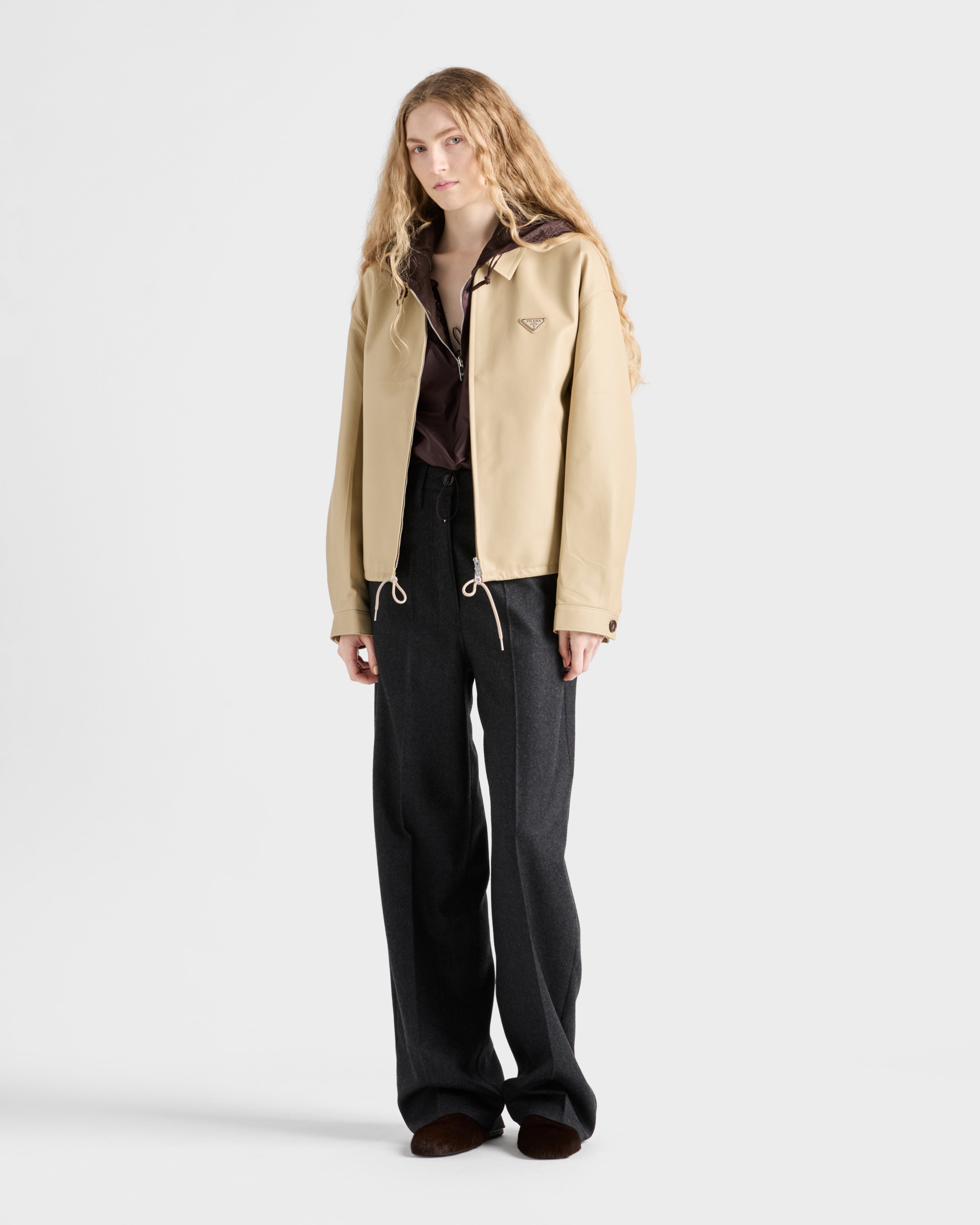 Prada Womens Neutral Triangle-logo Blouson Leather Jacket In Neutral