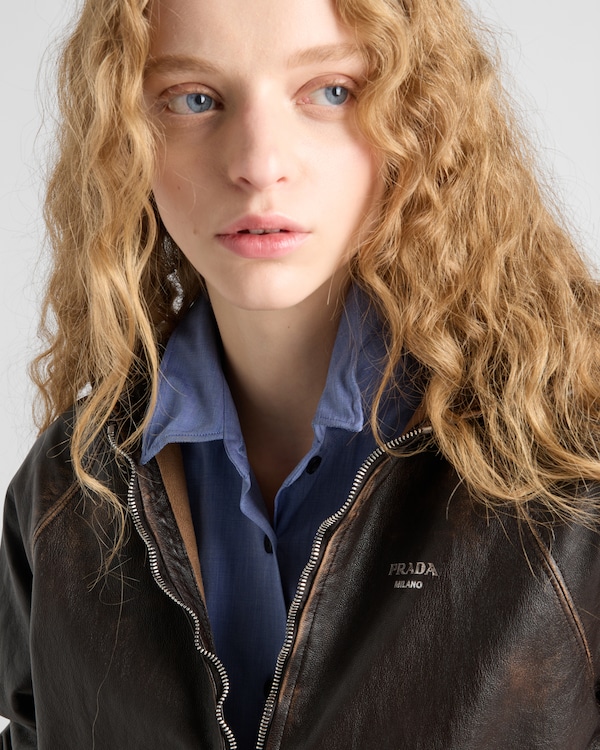 Veste à capuche en cuir nappa - Marron Foncé Veste à capuche en cuir nappa - Marron Foncé