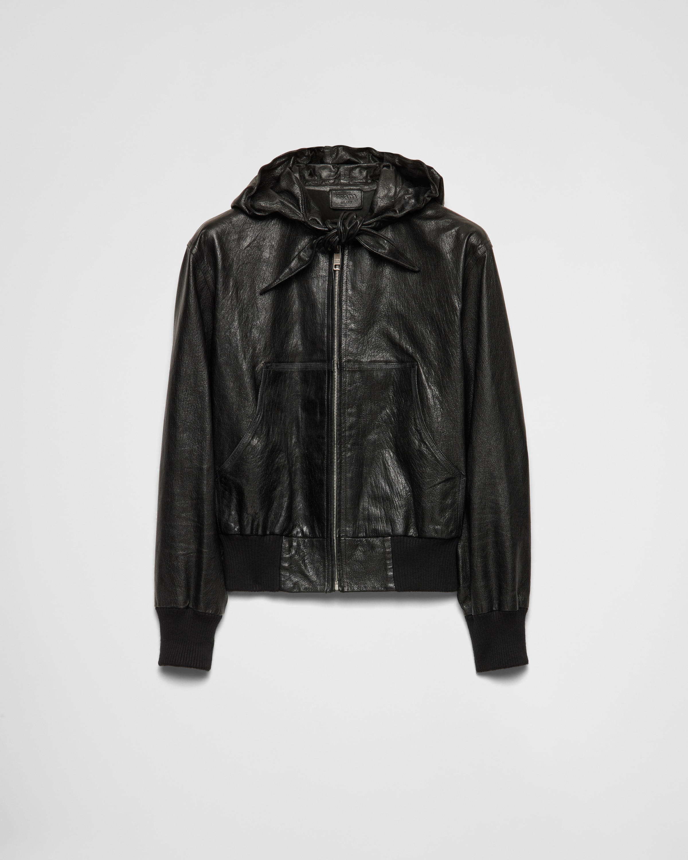 Prada Leather Hoodie In Black