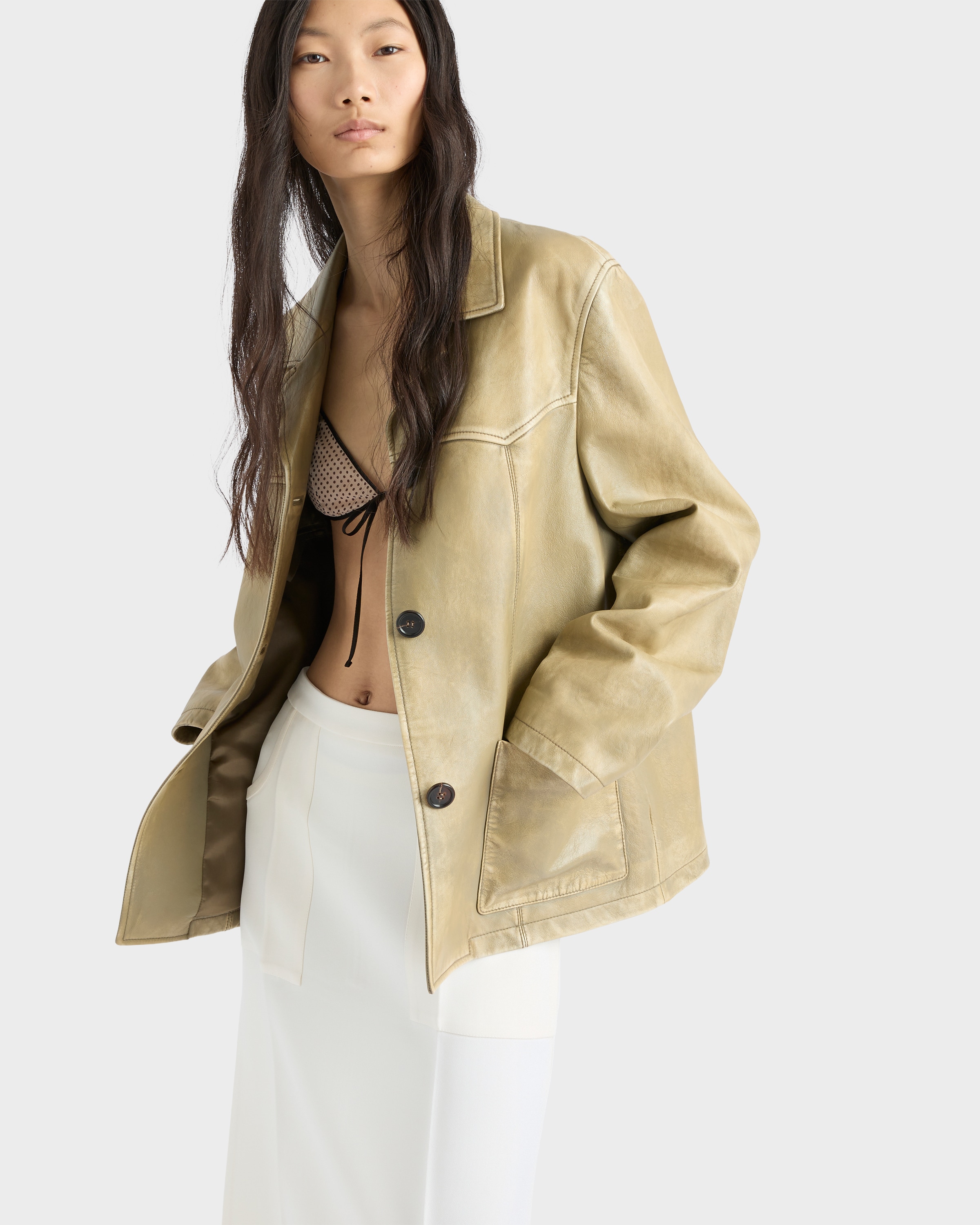 Colonial Beige Nappa Leather Jacket | PRADA