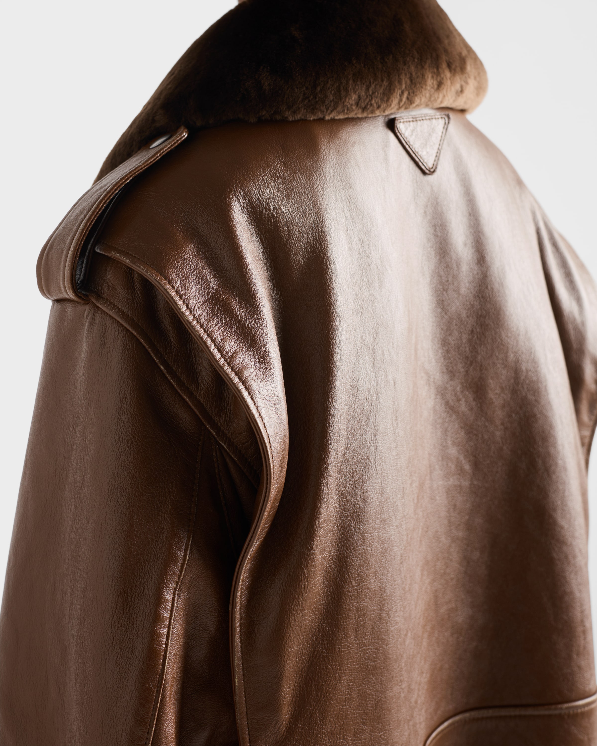 Prada Nappa Leather Bomber Jacket In Brown