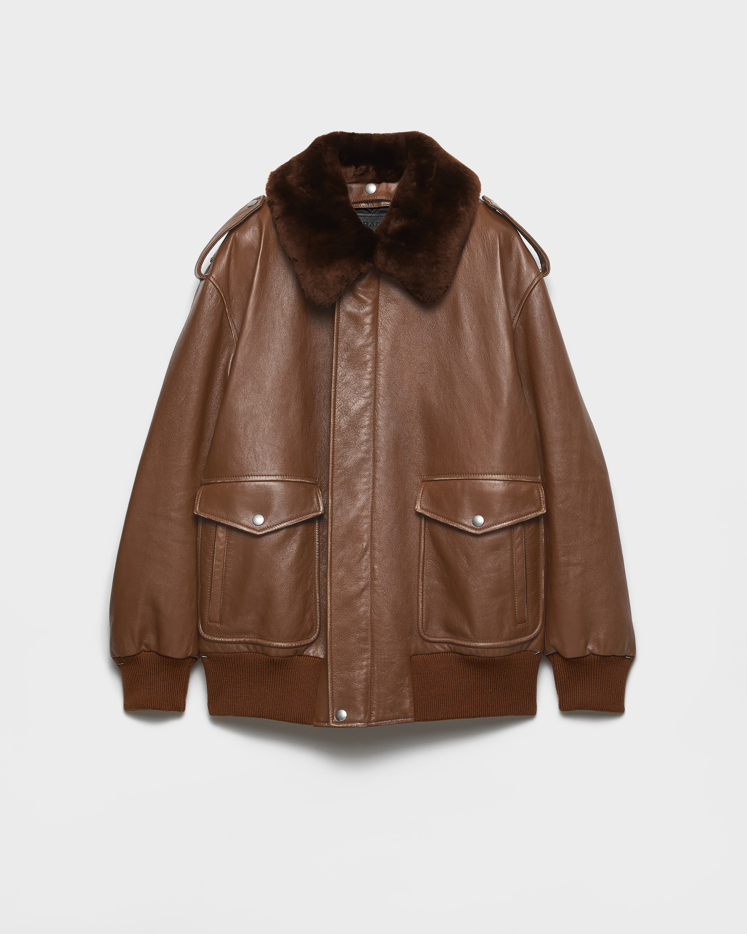 Prada Nappa Leather Bomber Jacket In Brown