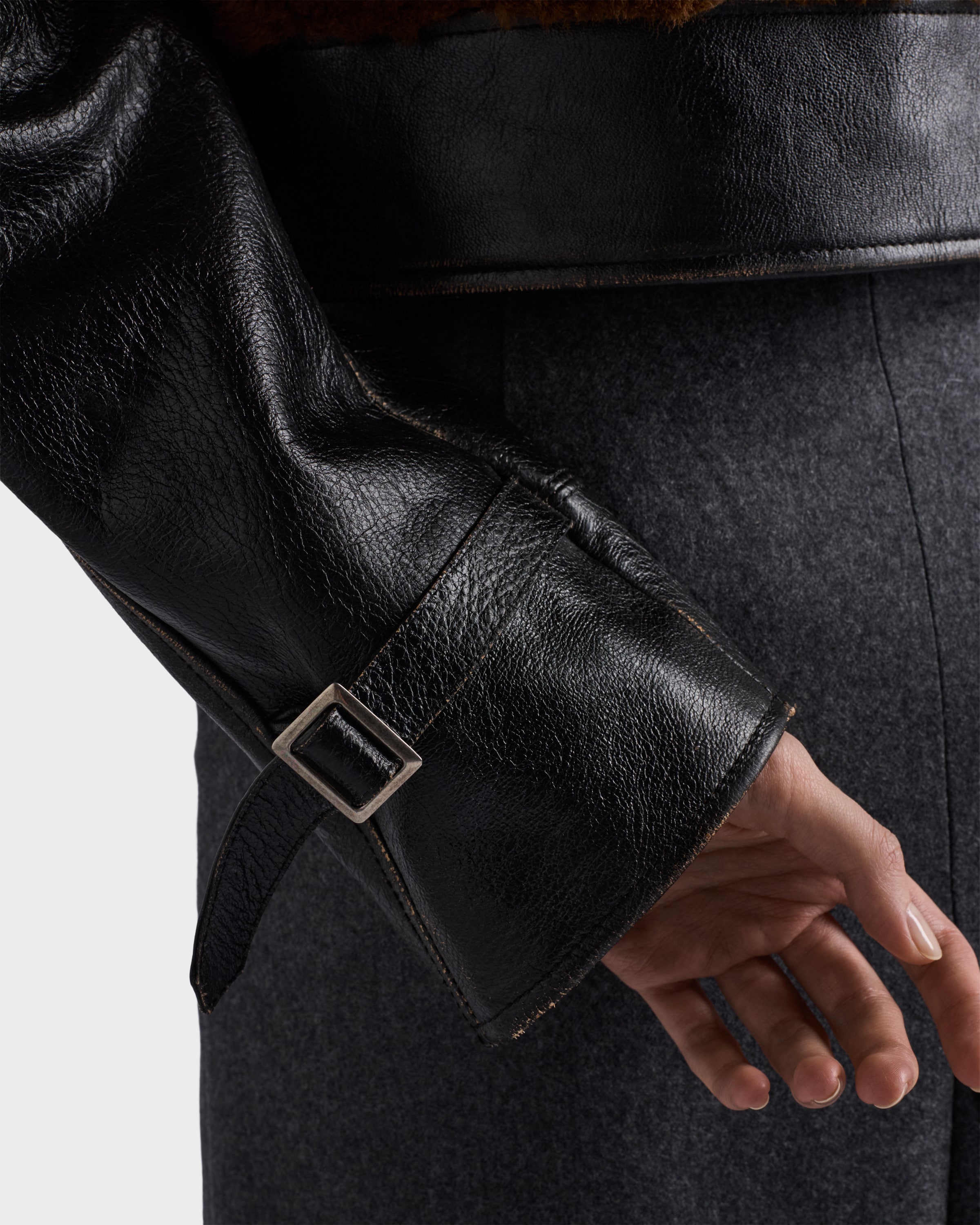 Prada Womens Black Panelled Leather And Shearling Jacket In Brown