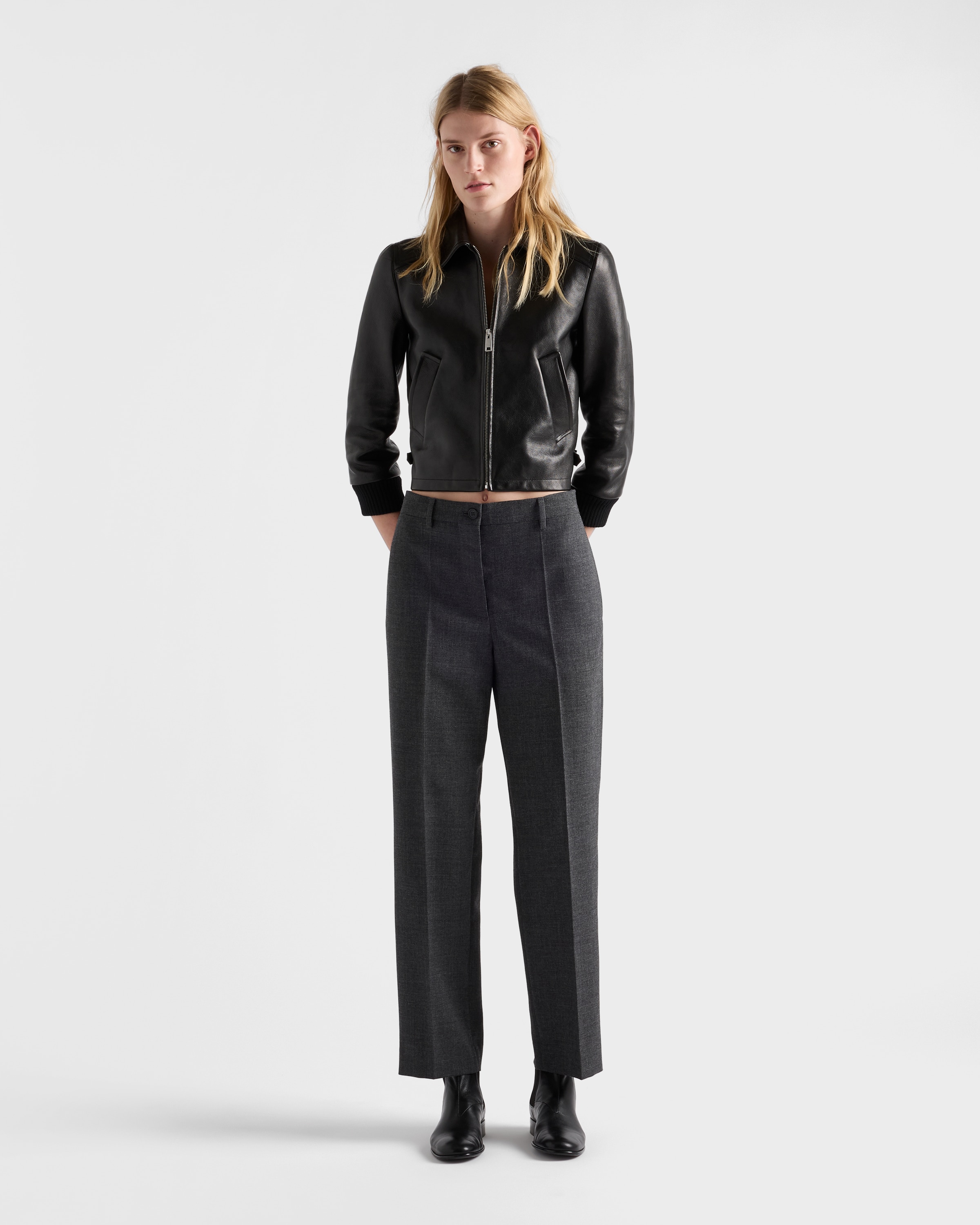 Prada Leather Blouson Jacket In Black