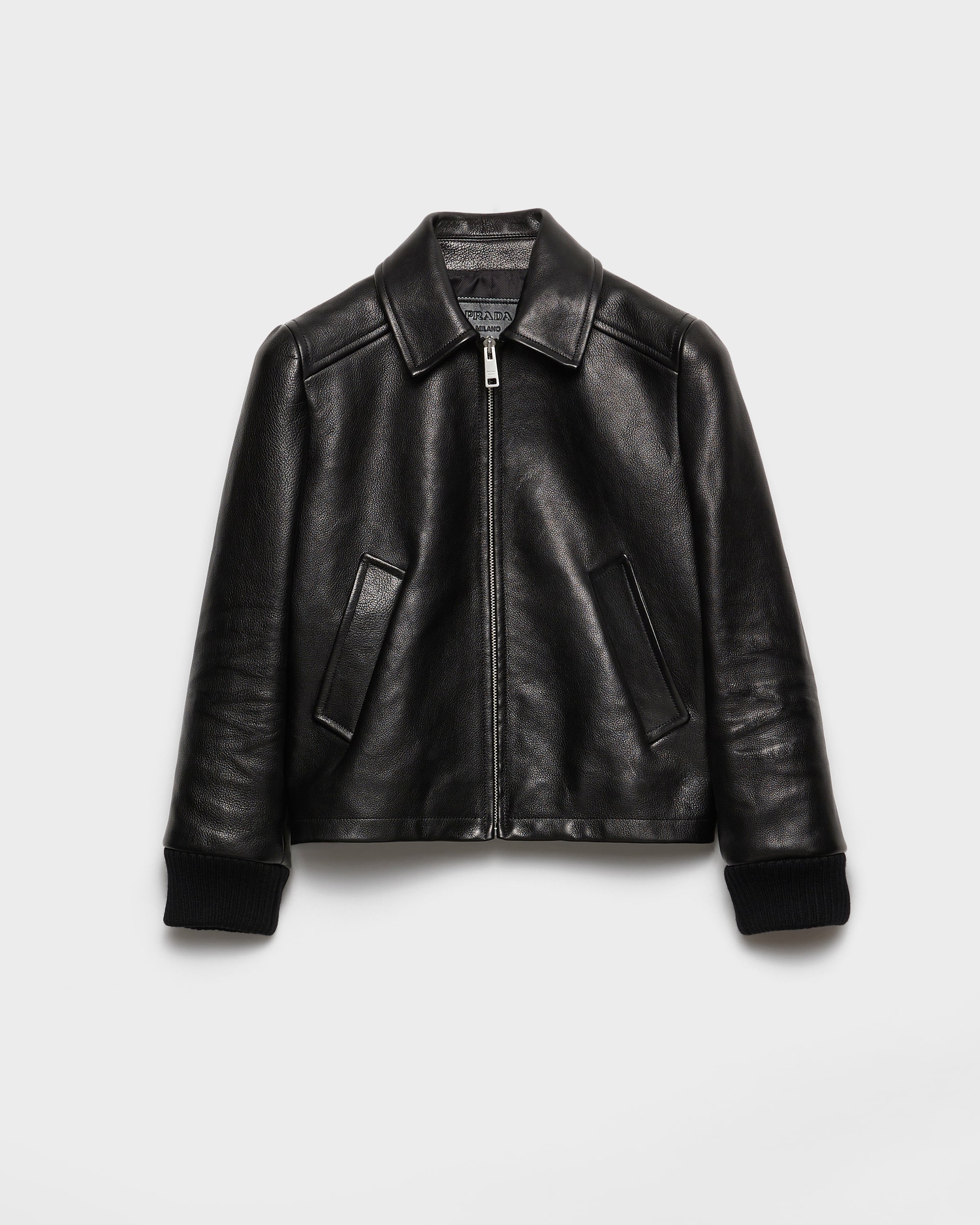 Prada Leather Blouson Jacket In Black