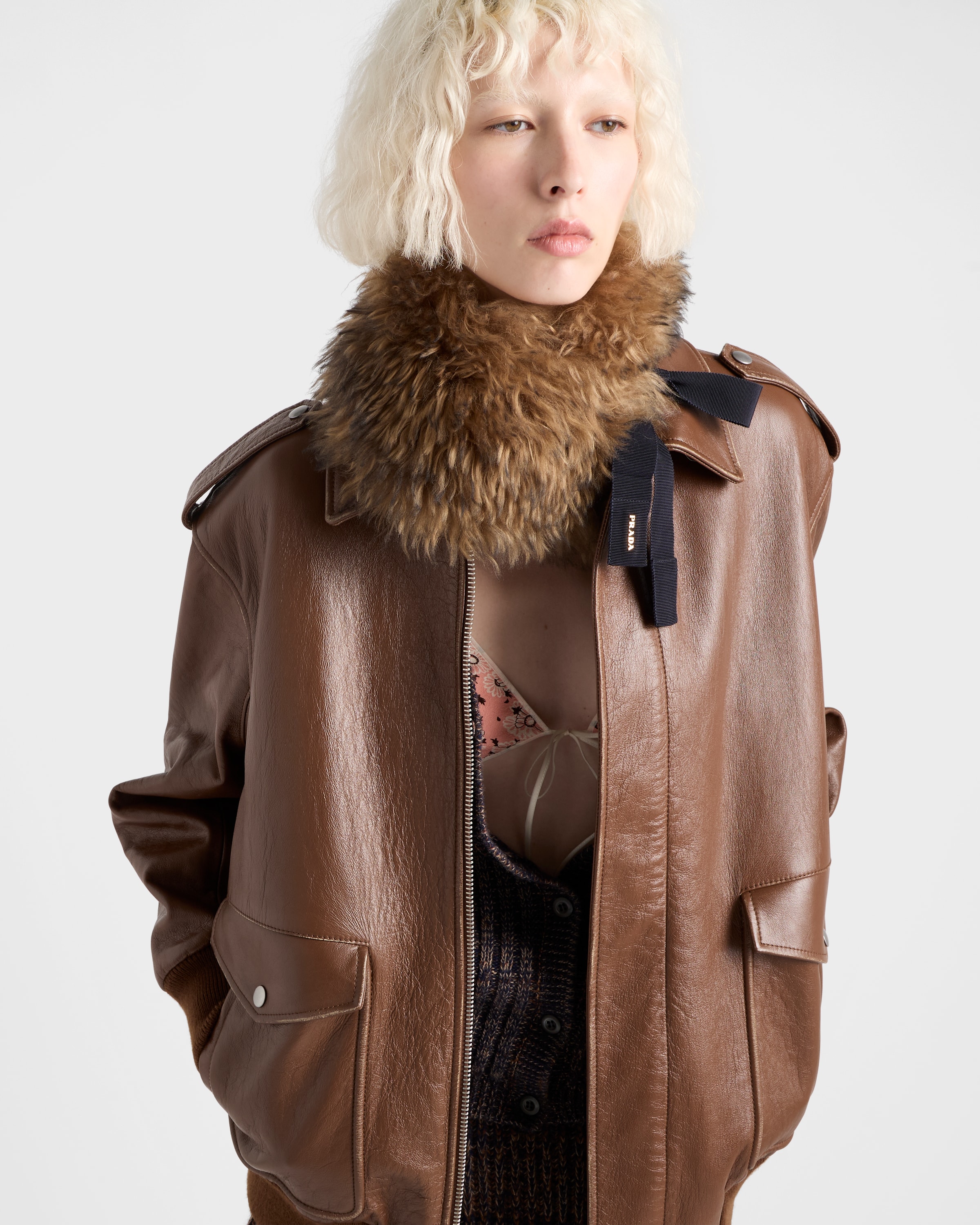 Brandy Nappa Leather Bomber Jacket | PRADA - United States