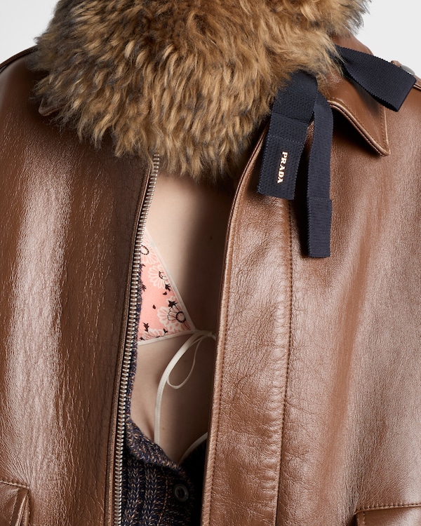 Nappa leather bomber jacket - Brandy Nappa leather bomber jacket - Brandy